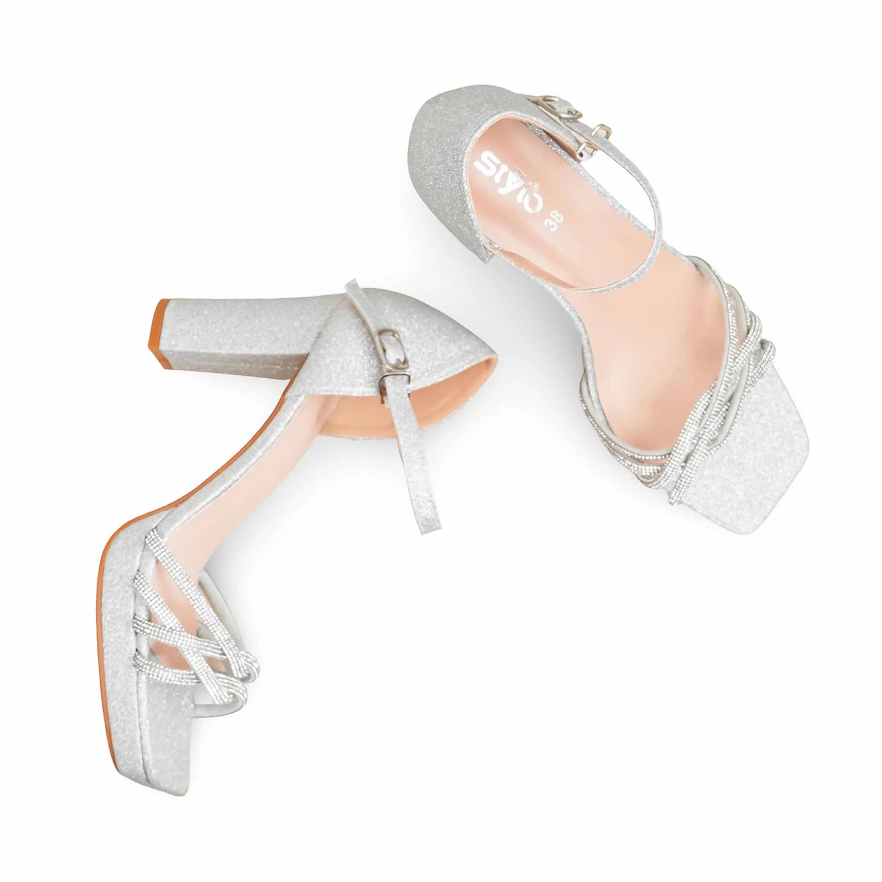 Silver Fancy Bridal Sandal FN6241 - Image 5