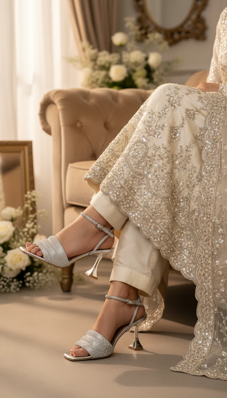 Silver Fancy Bridal Sandal For Ladies FN6104