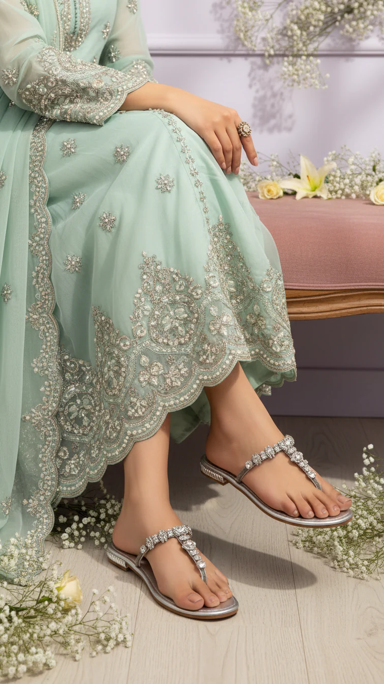 Silver Fancy Chappal For Women FN0824