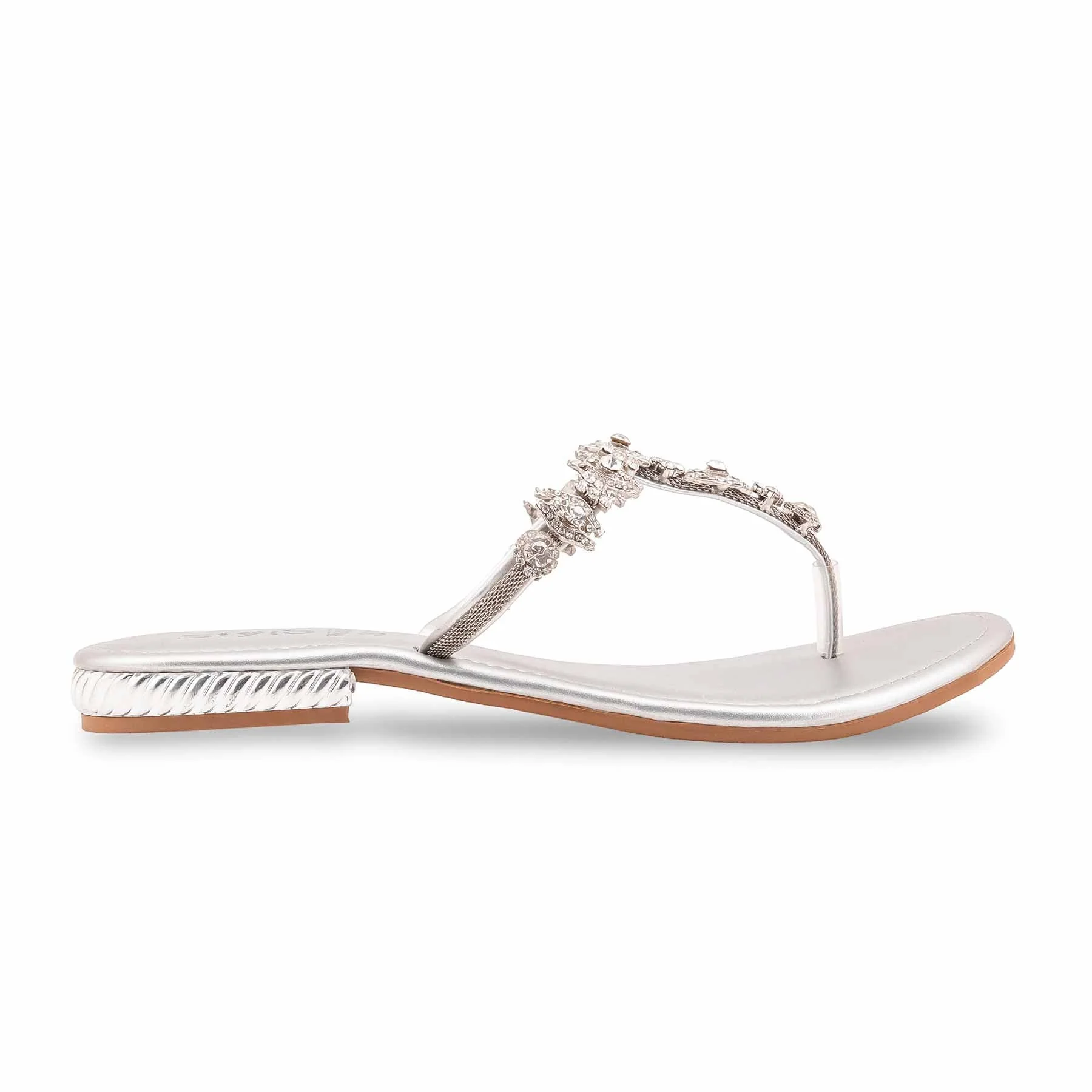 Silver Fancy Chappal For Women FN0824 - Image 2