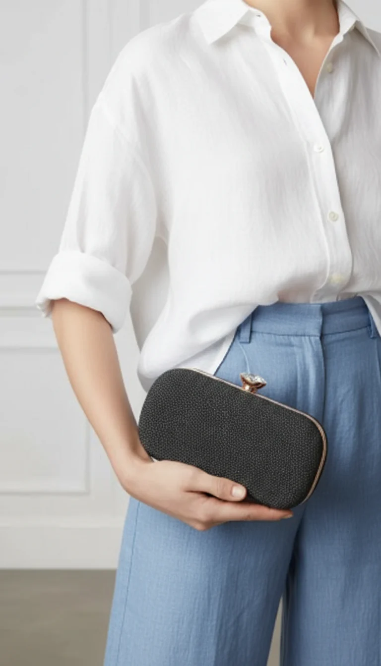 Silver Fancy Clutch For Ladies P15711