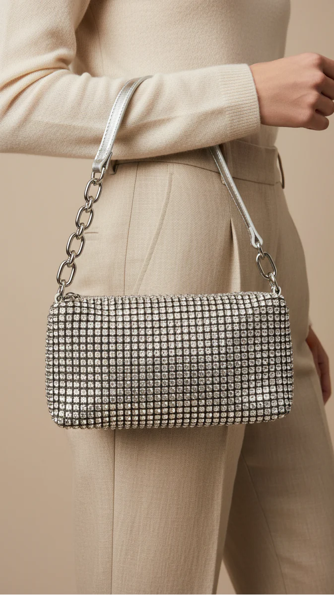 Silver Fancy Clutch For Ladies P36327