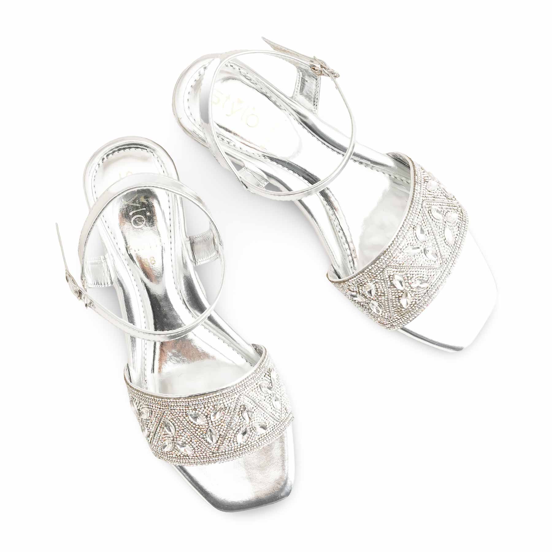 Silver Fancy Sandal For Women FN6112 - Image 5