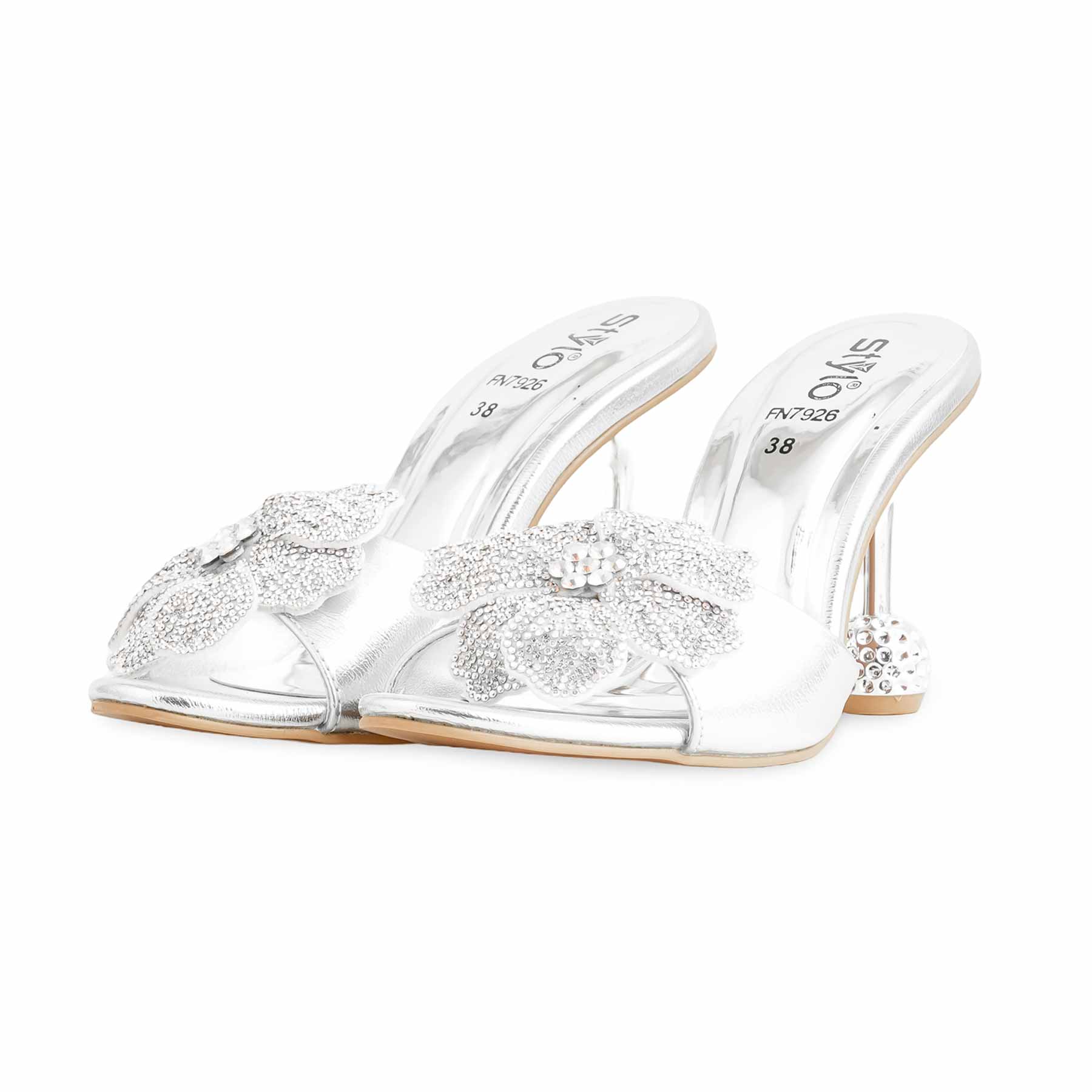 Silver Fancy Bridal Slipper FN7926 - Image 3