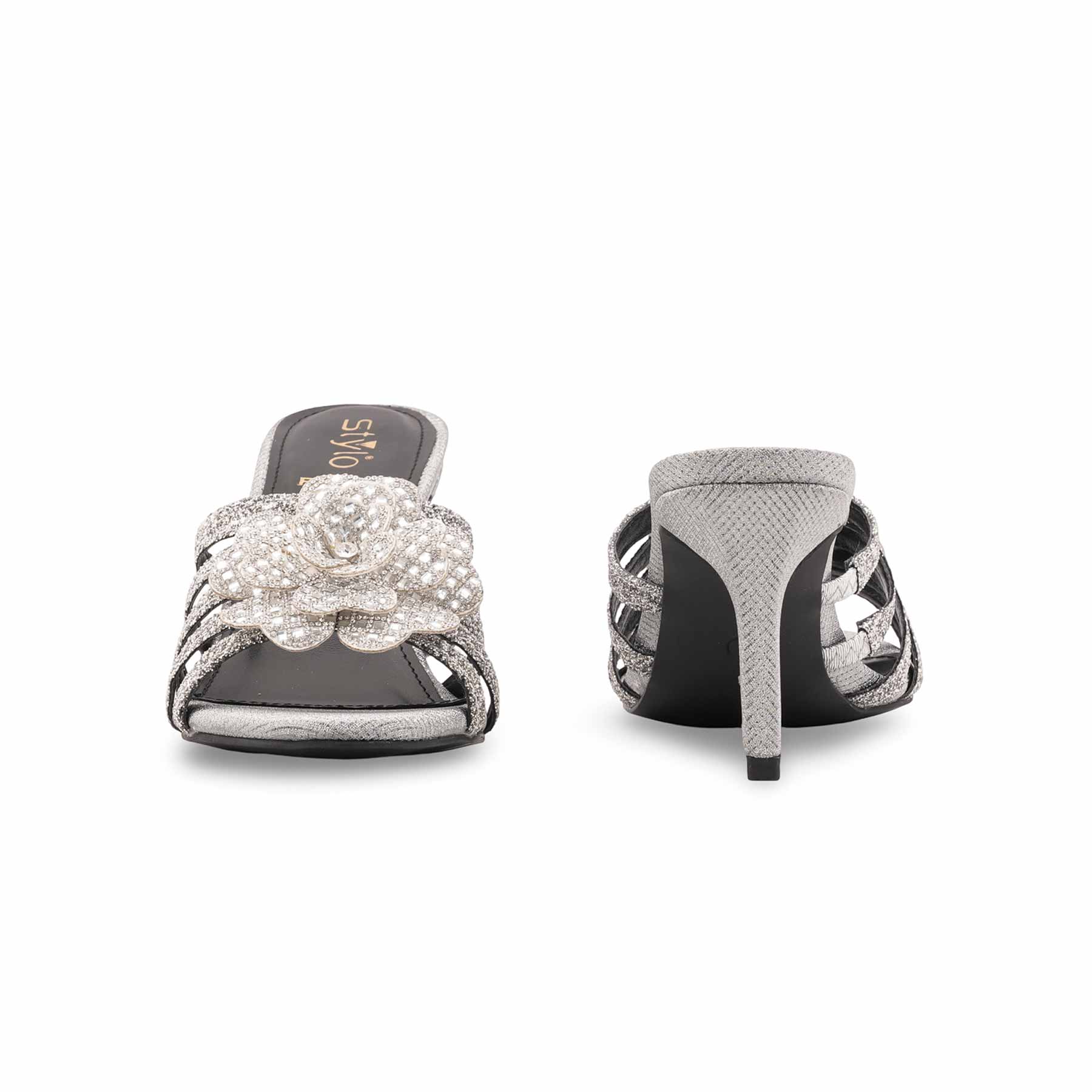 Silver Fancy Slipper For Ladies FN8044 - Image 4
