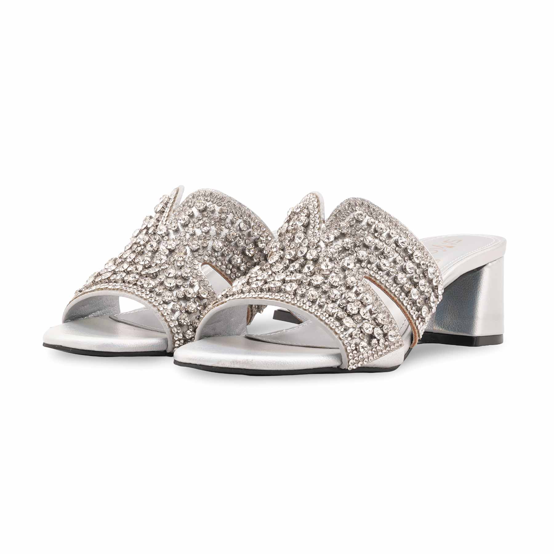 Silver Fancy Slipper For Women FN8028 - Image 3