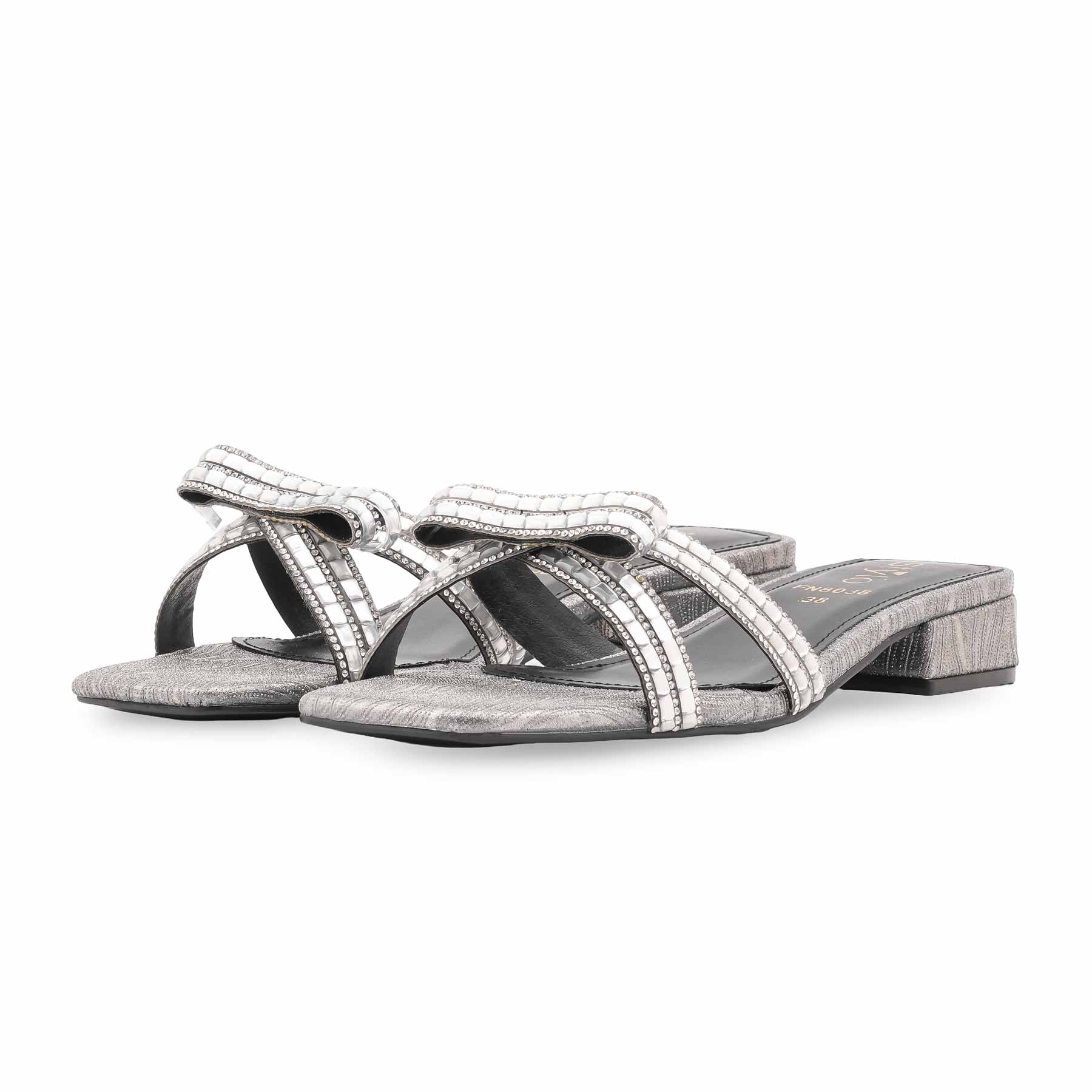 Silver Fancy Slipper For Women FN8038 - Image 3