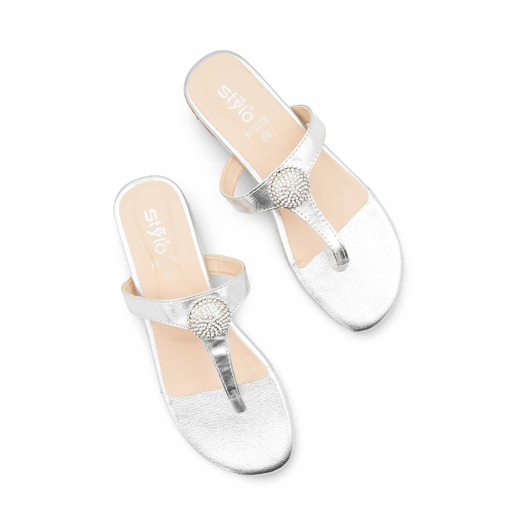 Silver Formal Chappal For Women FR0576 - Image 5