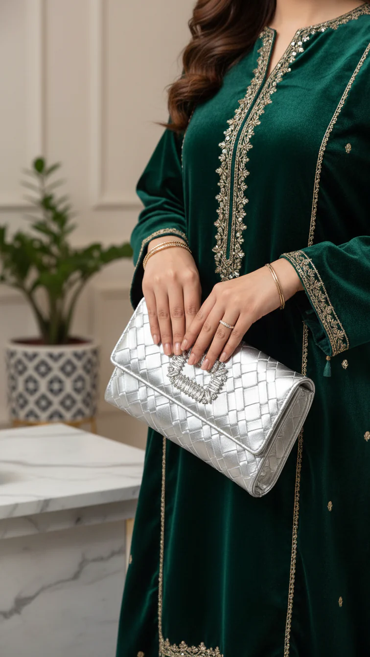 Silver Formal Clutch For Ladies P24423