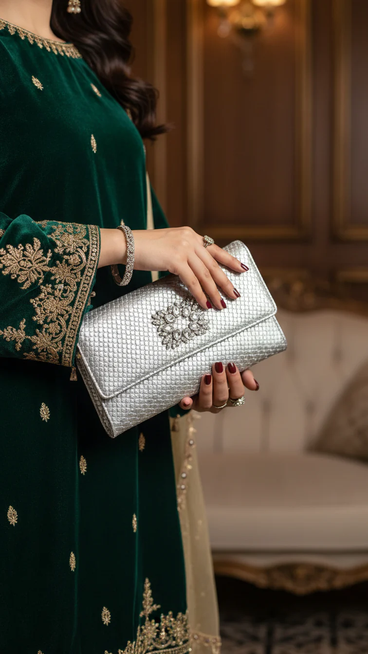 Silver Formal Clutch For Ladies P24424