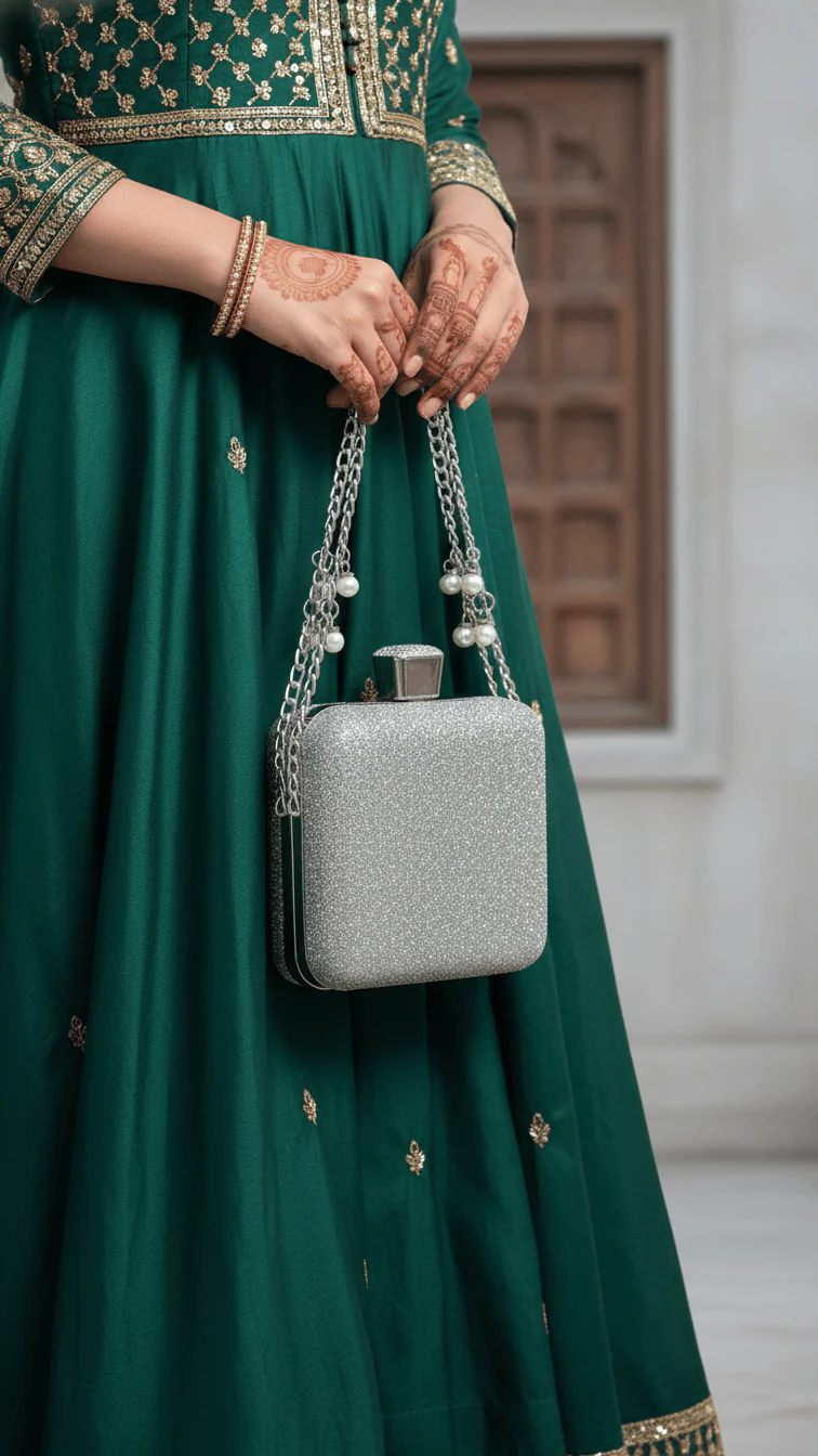 Silver Women Fancy Clutch P15707
