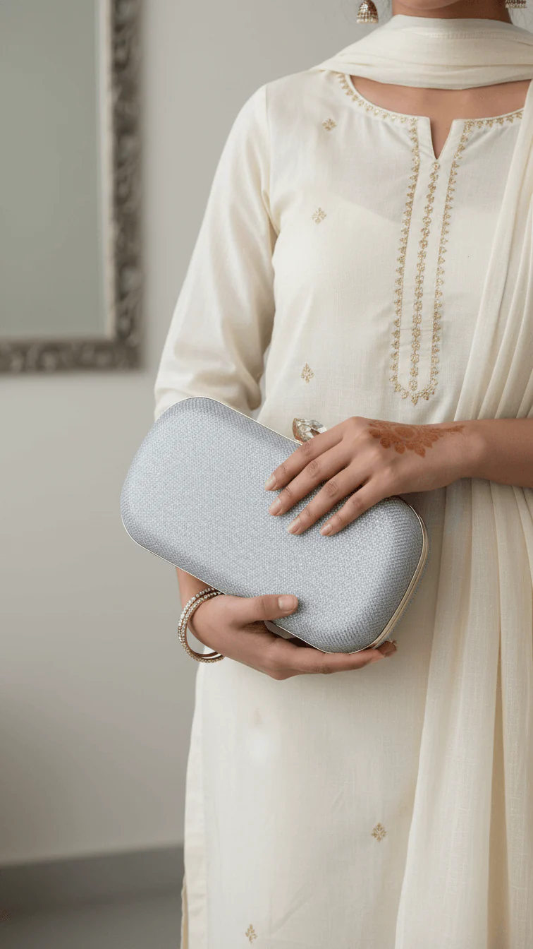 Silver Women Fancy Clutch P15712