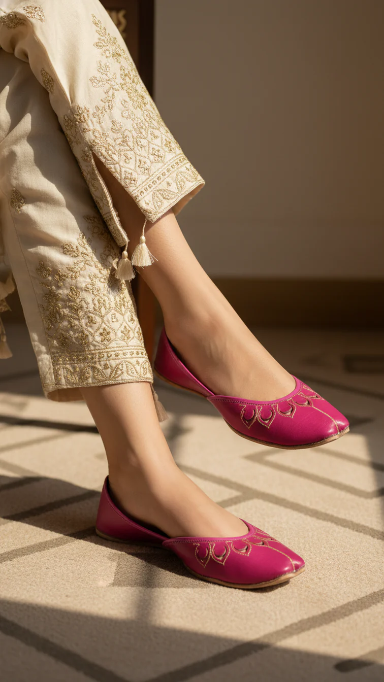 SK Pink Leather Khussa EC8641