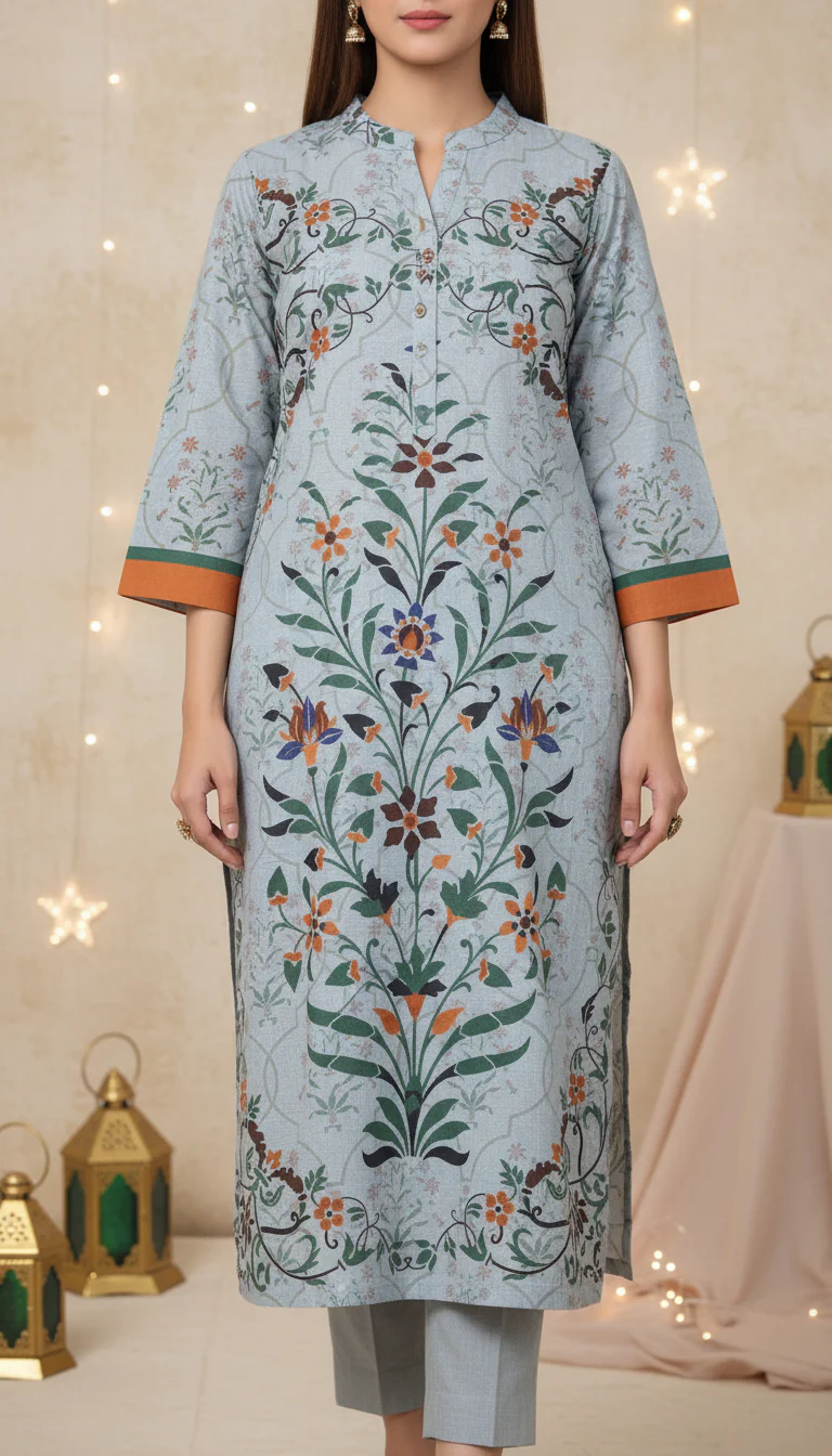Sky Blue Digital Printed Cotton Cambric Shirt PS6117