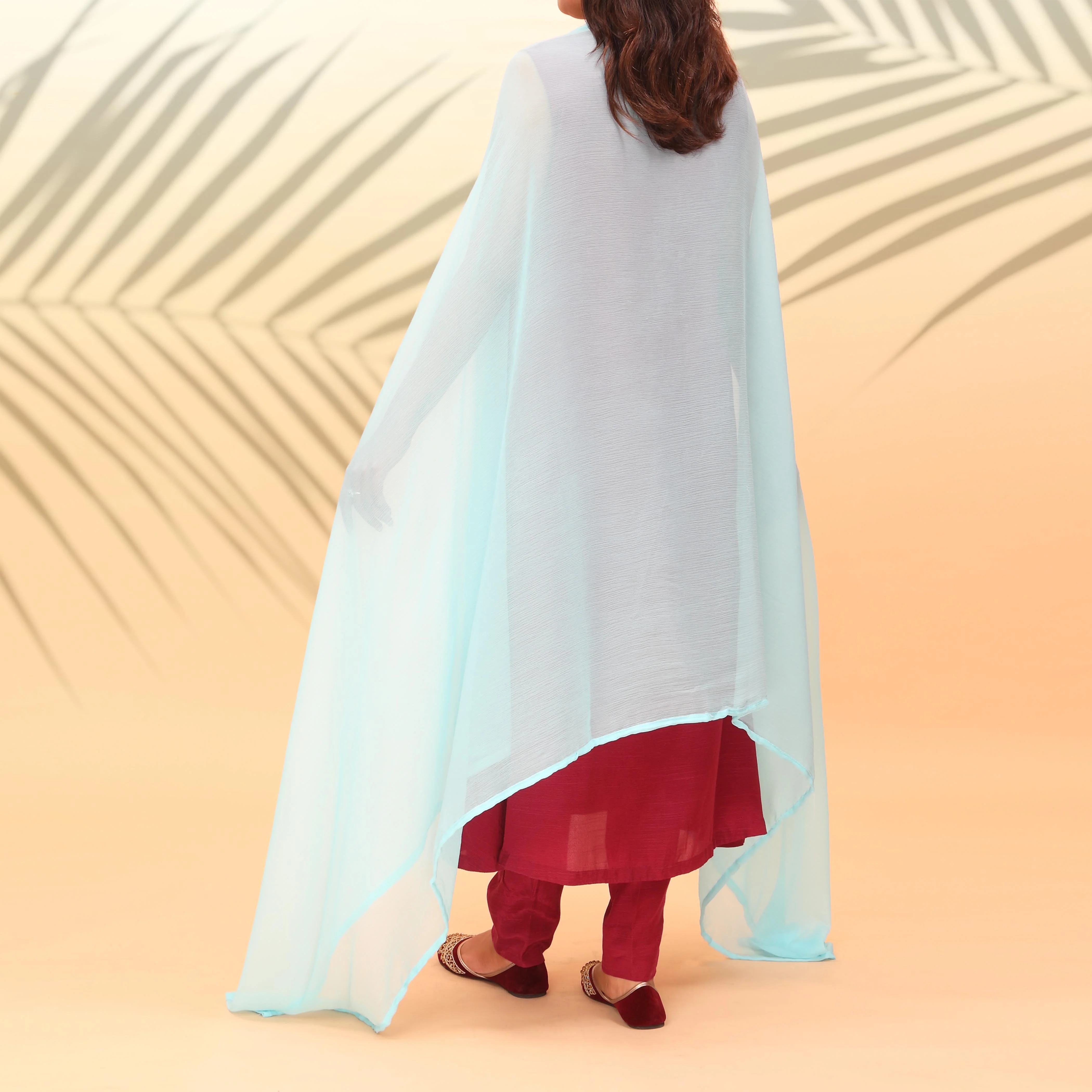 Sky Blue Dyed Plain Chiffon Dupatta PS4706 - Image 2