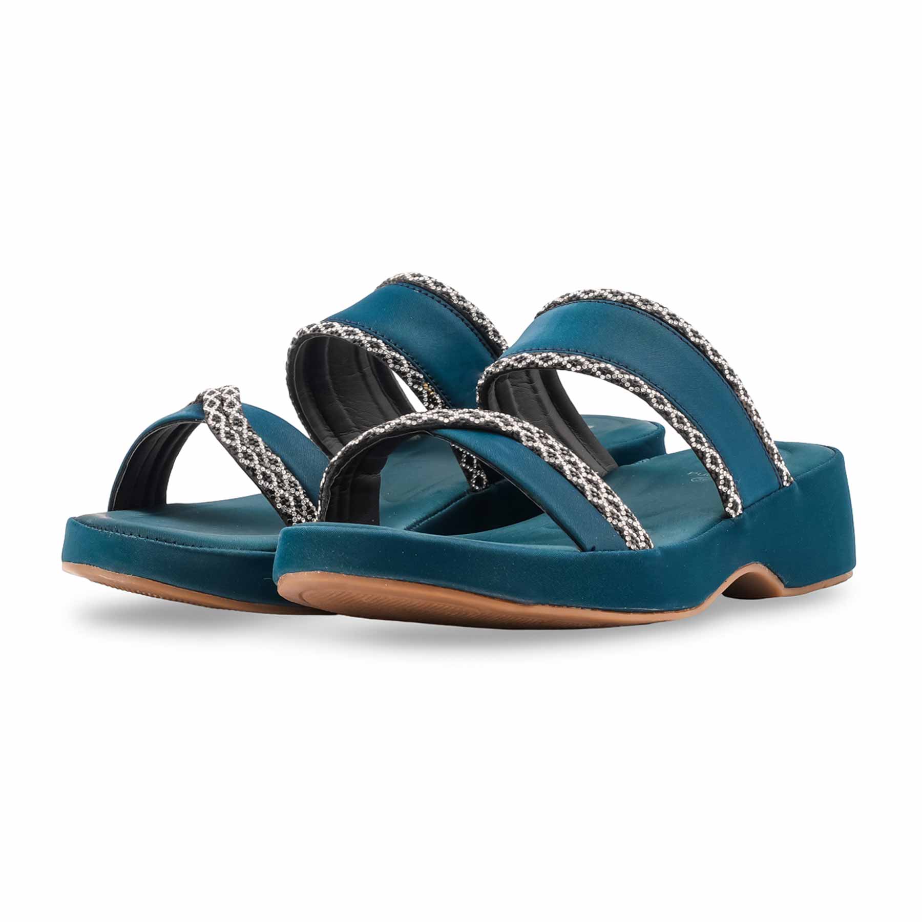 Teal Blue Formal Slipper For Ladies PU0766 - Image 3