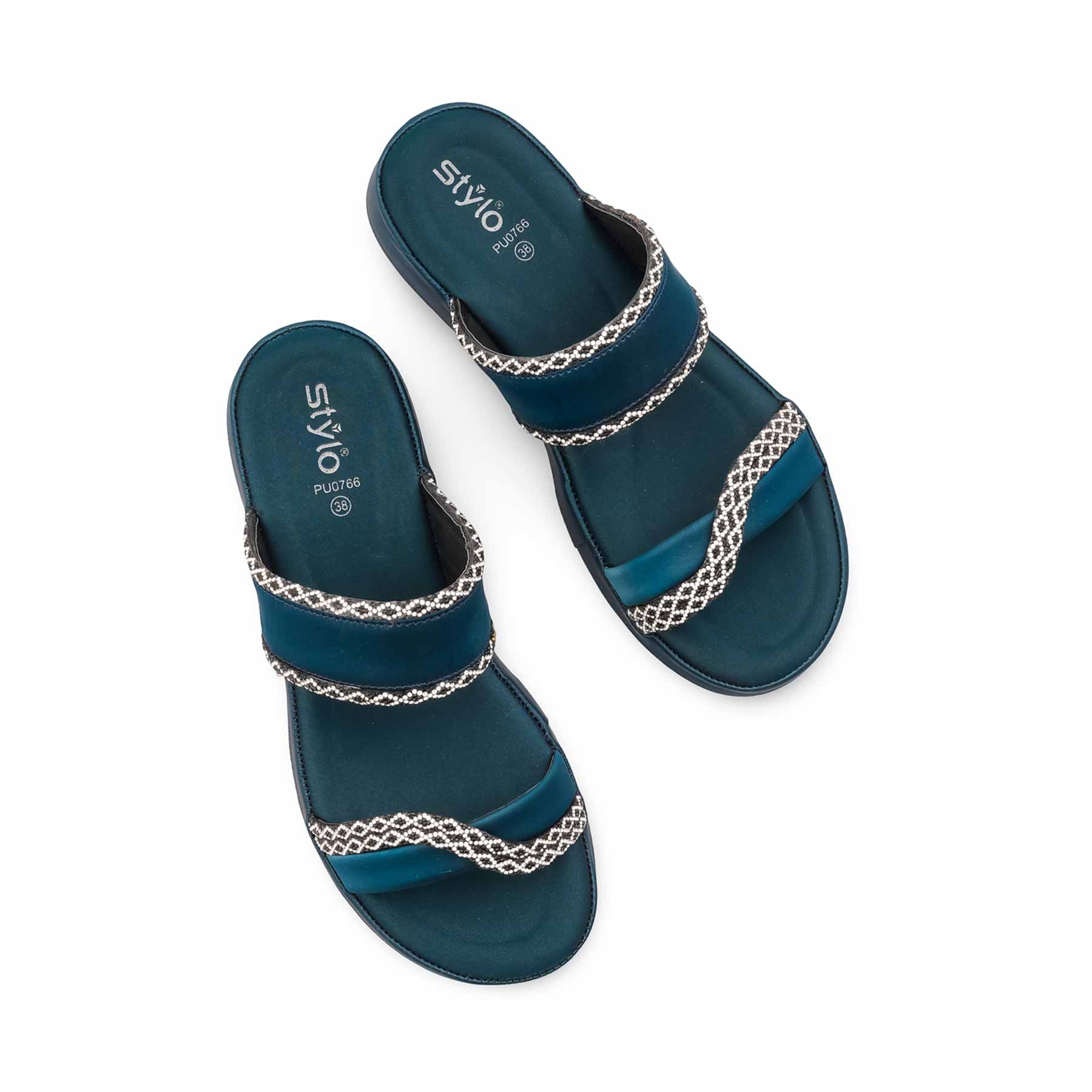 Teal Blue Formal Slipper For Ladies PU0766 - Image 5