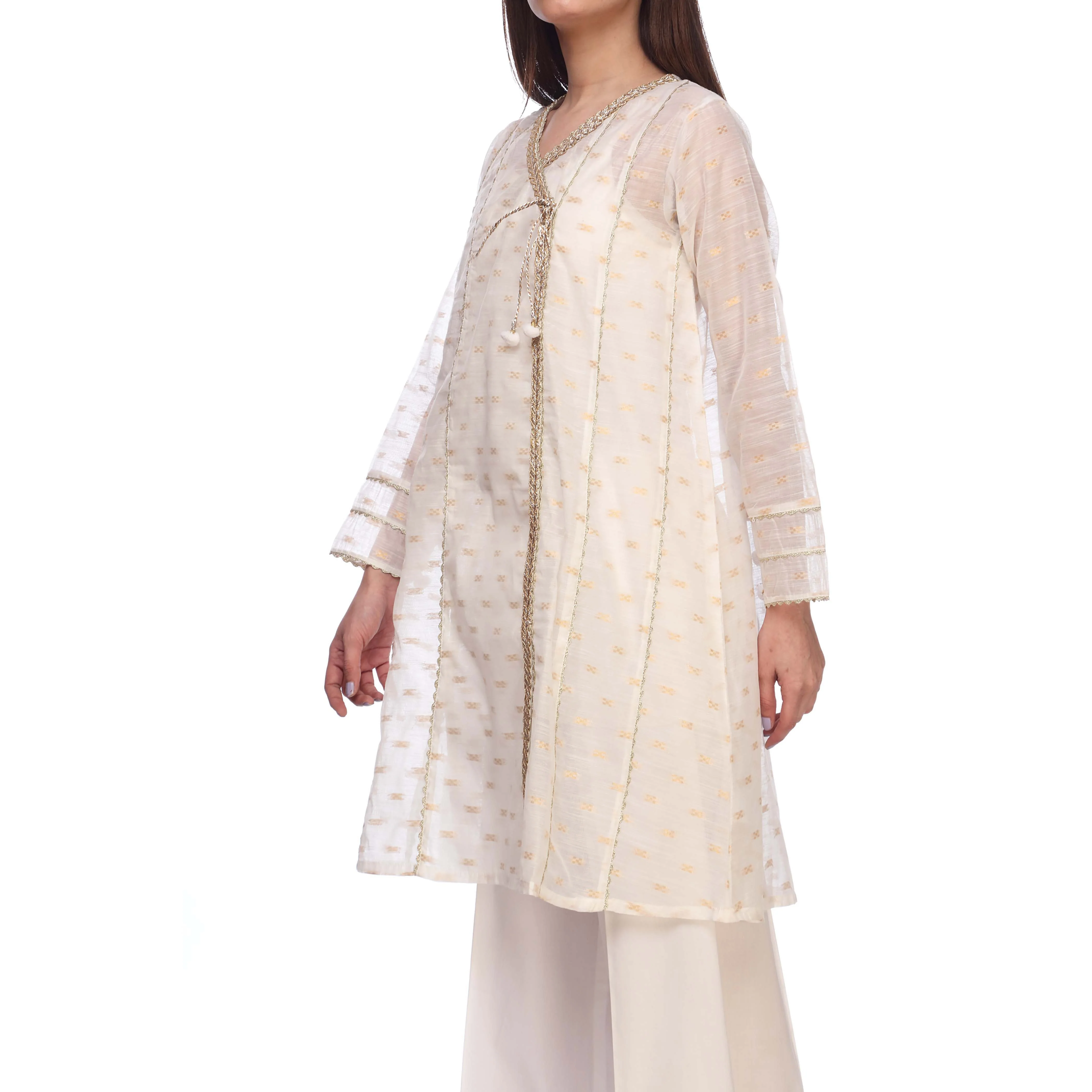 White Color Embellished Cotton Zari Shirt PS2247 - Image 2