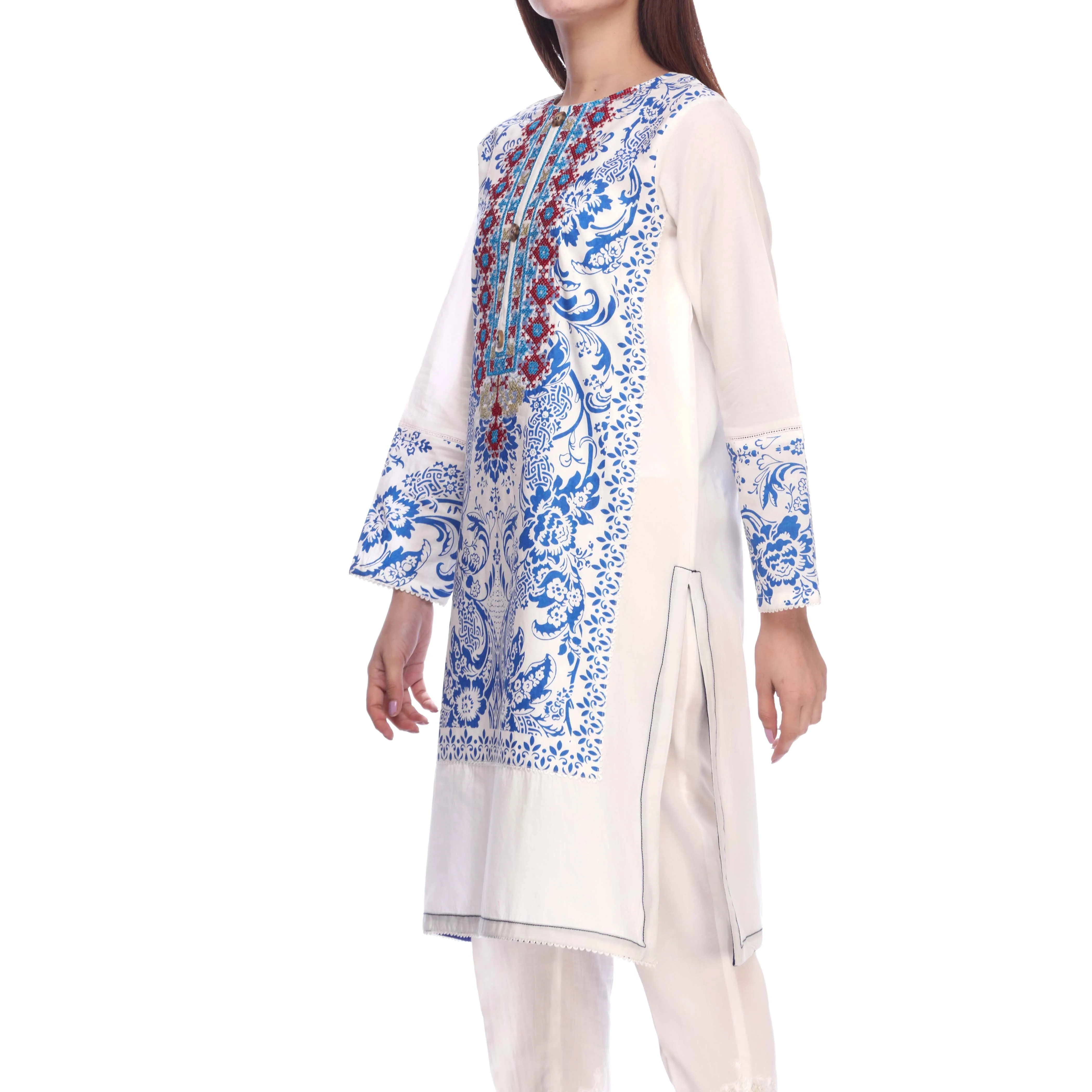 White Color Screen Printed Cambric Shirt PS2137 - Image 2