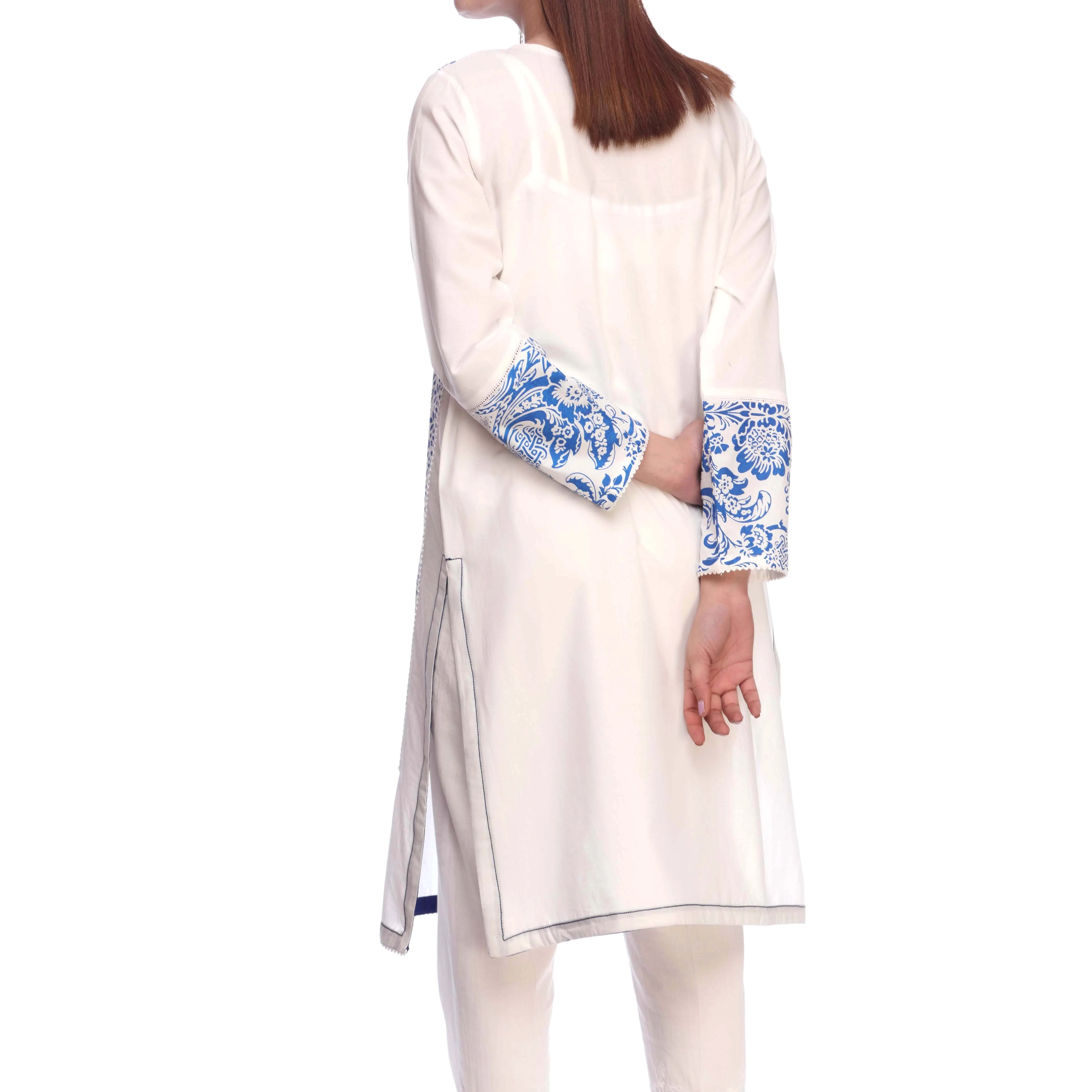 White Color Screen Printed Cambric Shirt PS2137 - Image 3