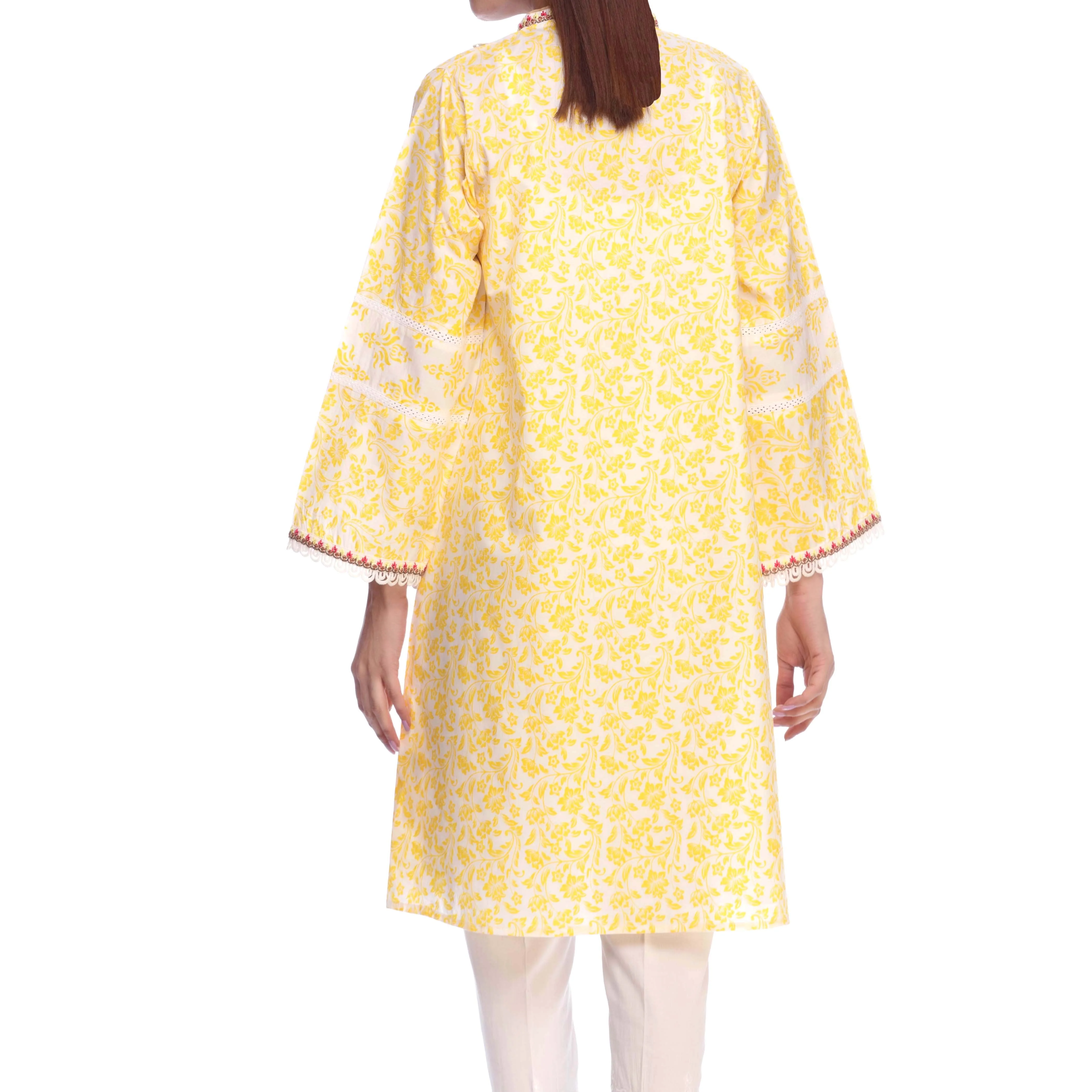 White Color Screen Printed Cambric Shirt PS2161 - Image 3