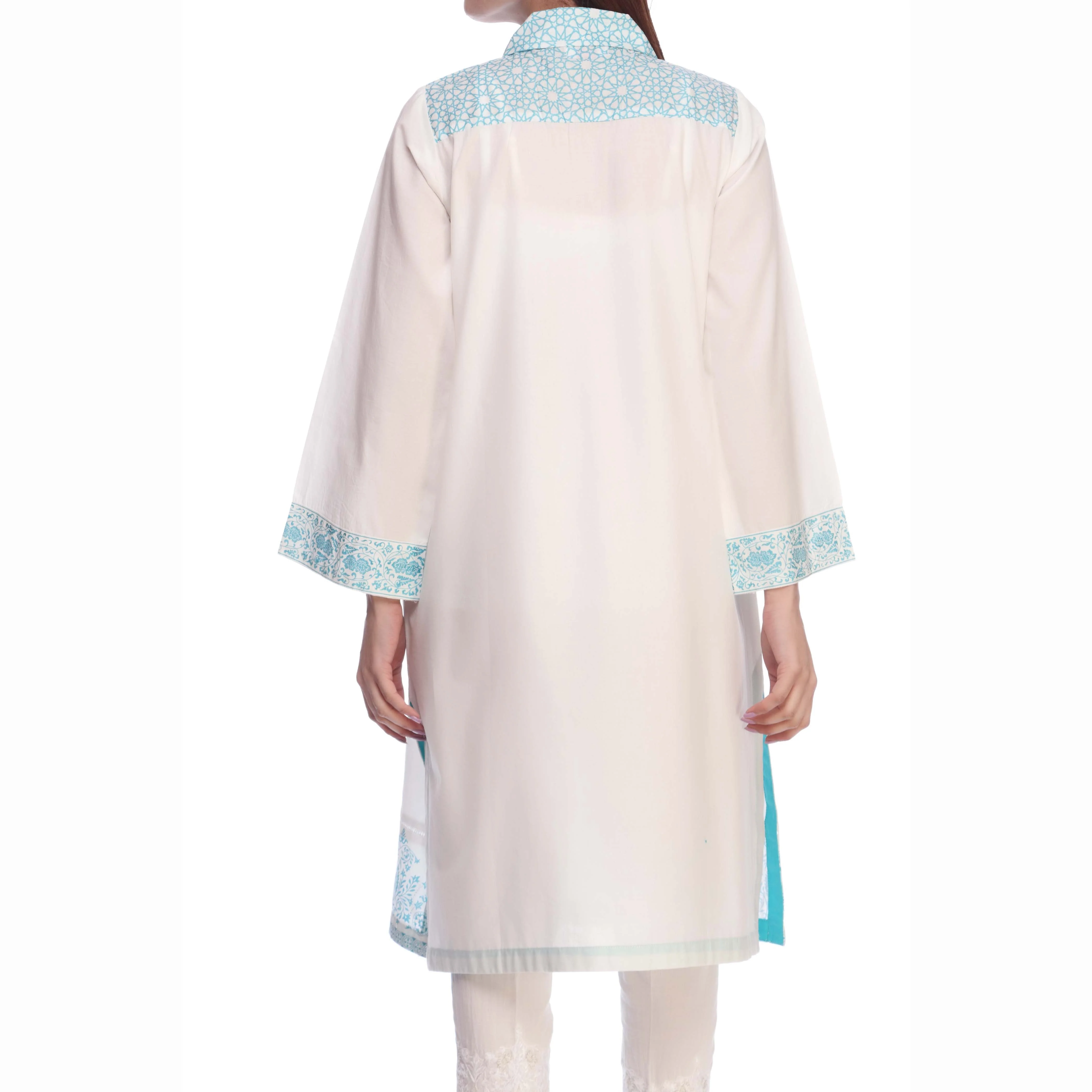 White Color Screen Printed Cambric Shirt PS2194 - Image 3