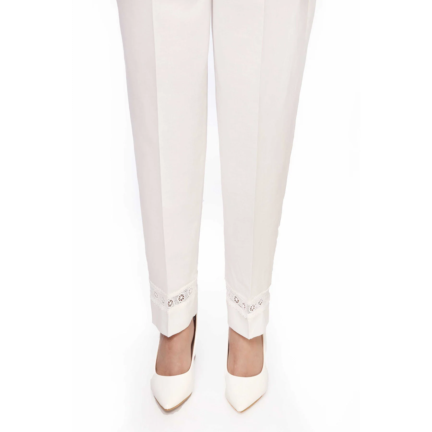 White Color Slim Fit Cambric Trousers PW1500