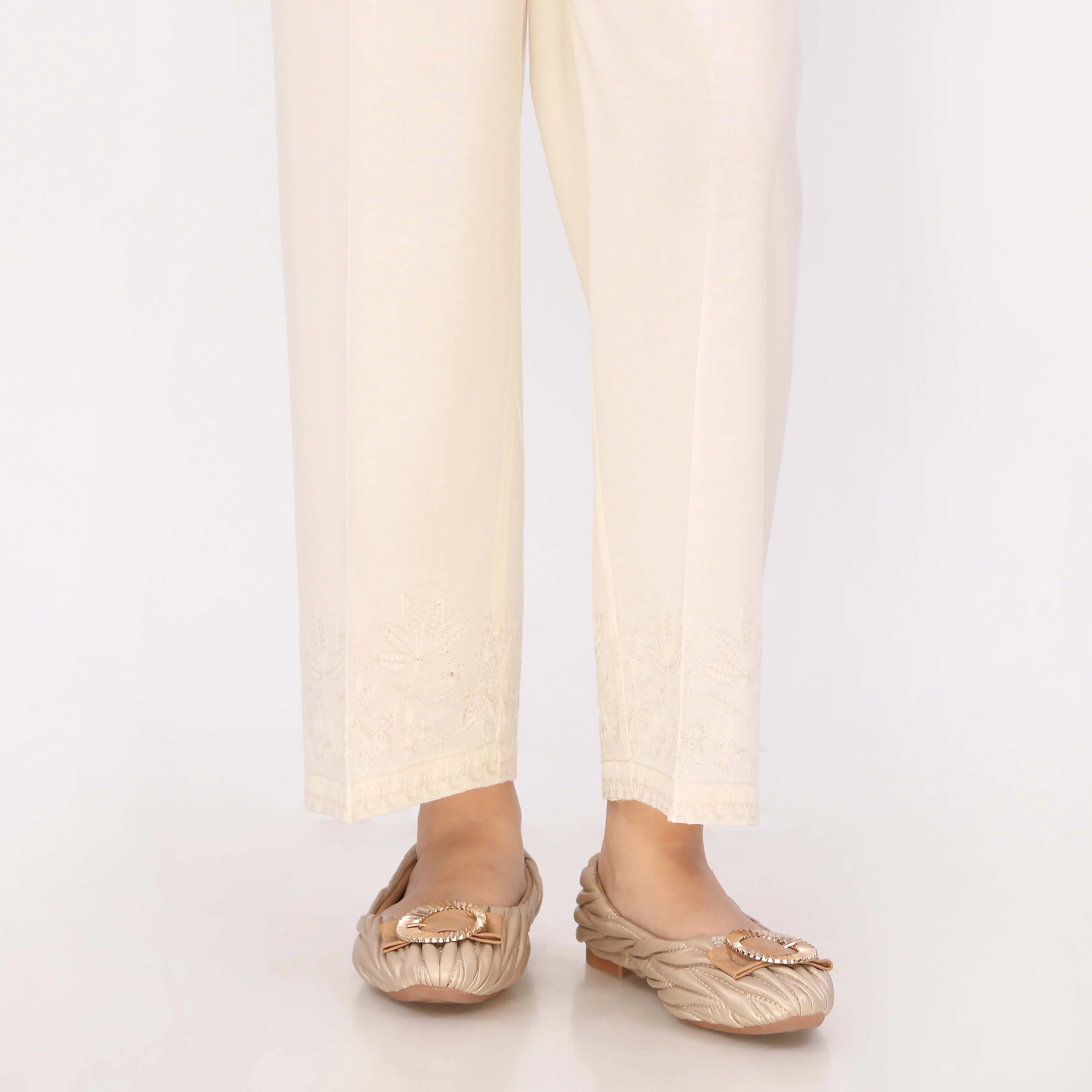 White Cotton Cambric Embroidered Trouser - Image 2