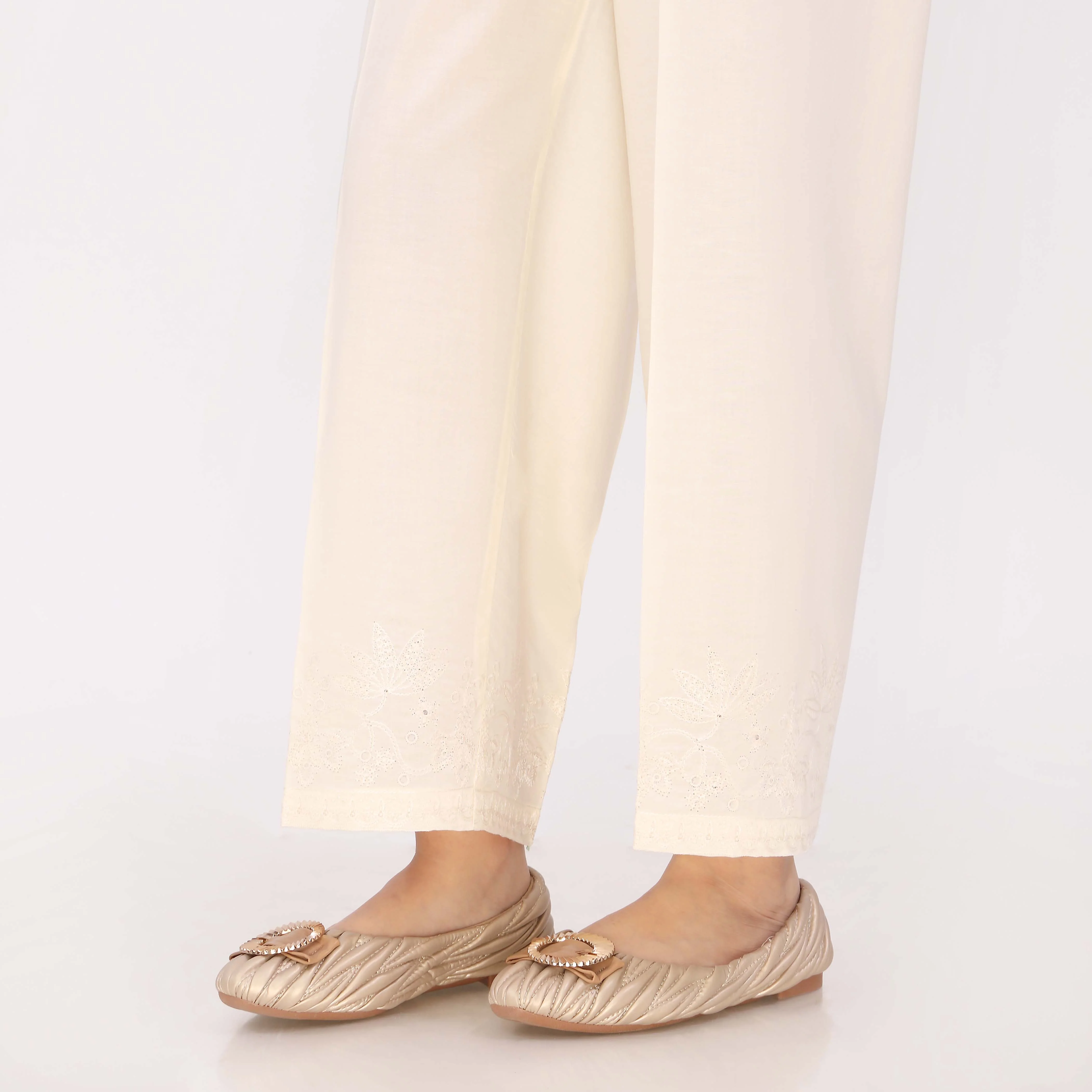 White Cotton Cambric Embroidered Trouser - Image 3