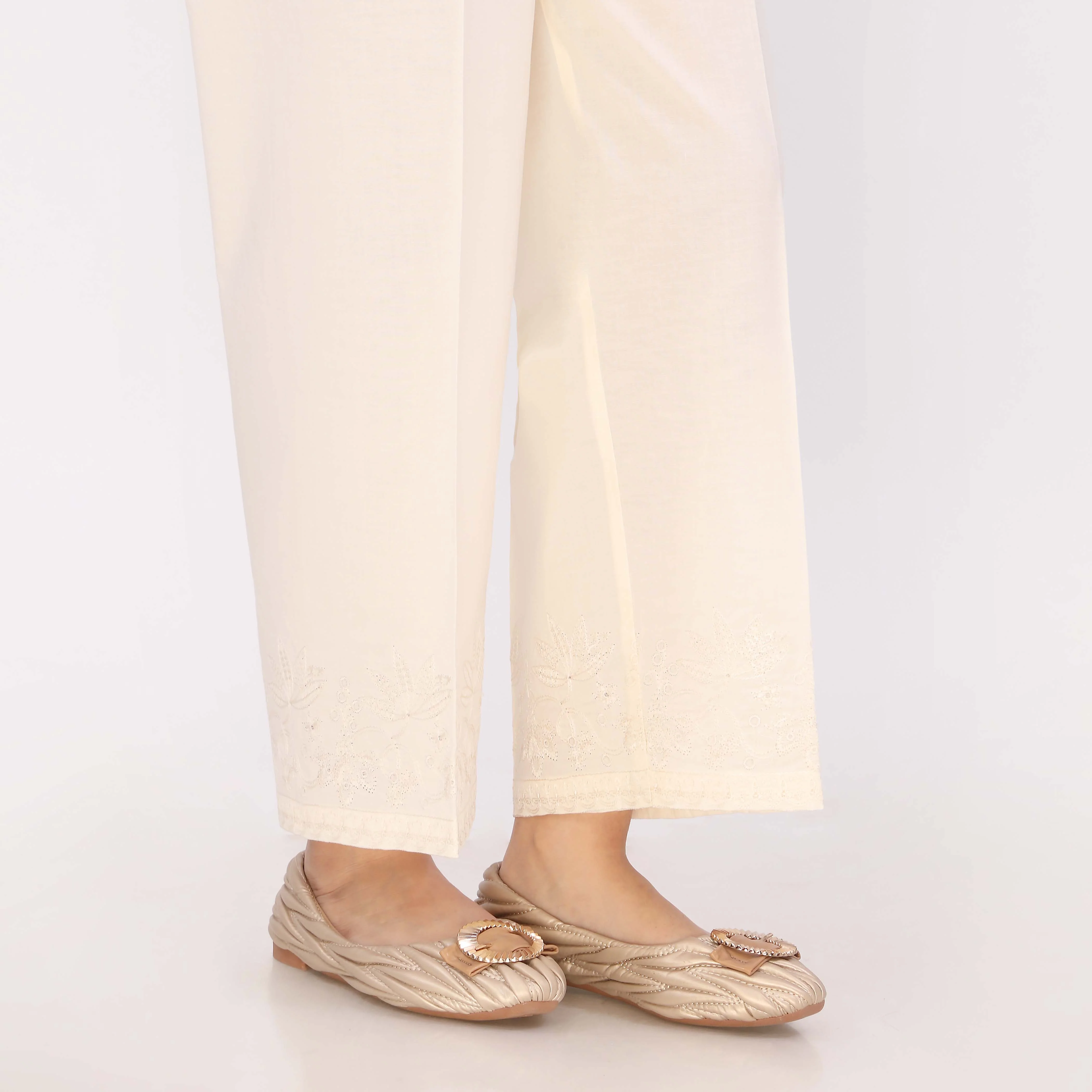 White Cotton Cambric Embroidered Trouser - Image 4