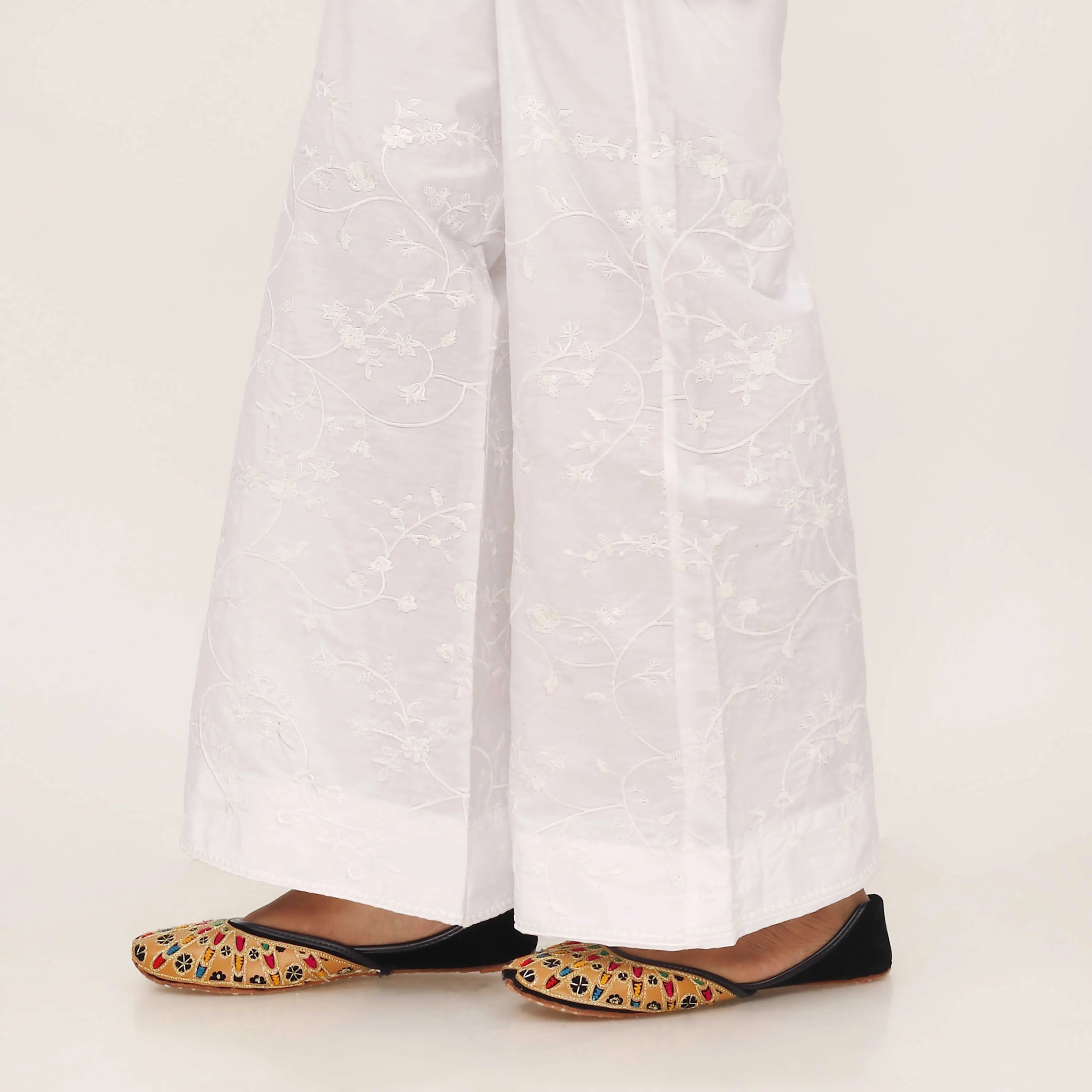 White Cotton Cambric Trouser with Embroidery PL5090 - Image 4