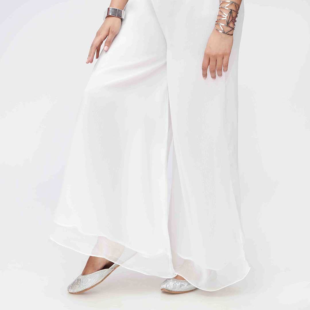 White Dyed Chiffon Plazo PW3621 - Image 3