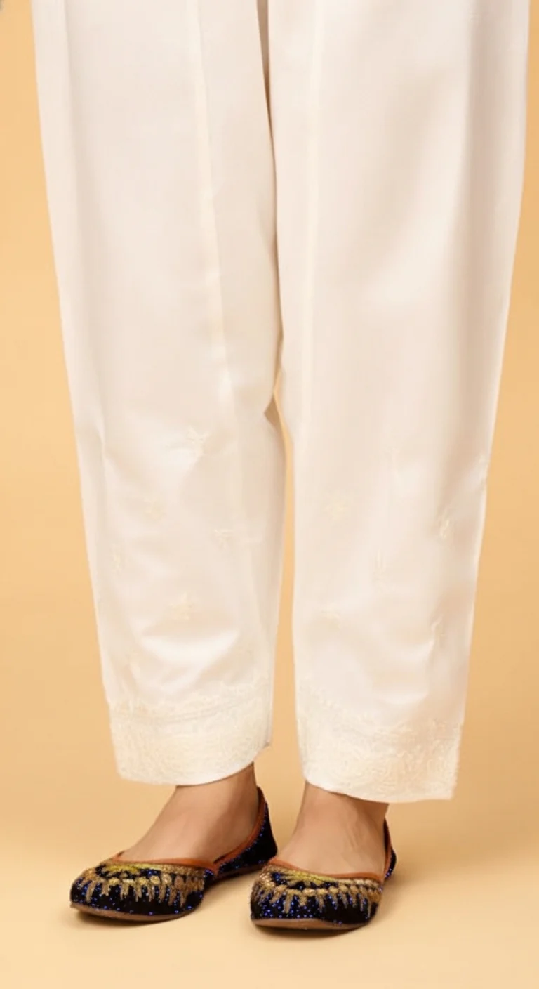 White Embellished Cambric Shalwar PS4512