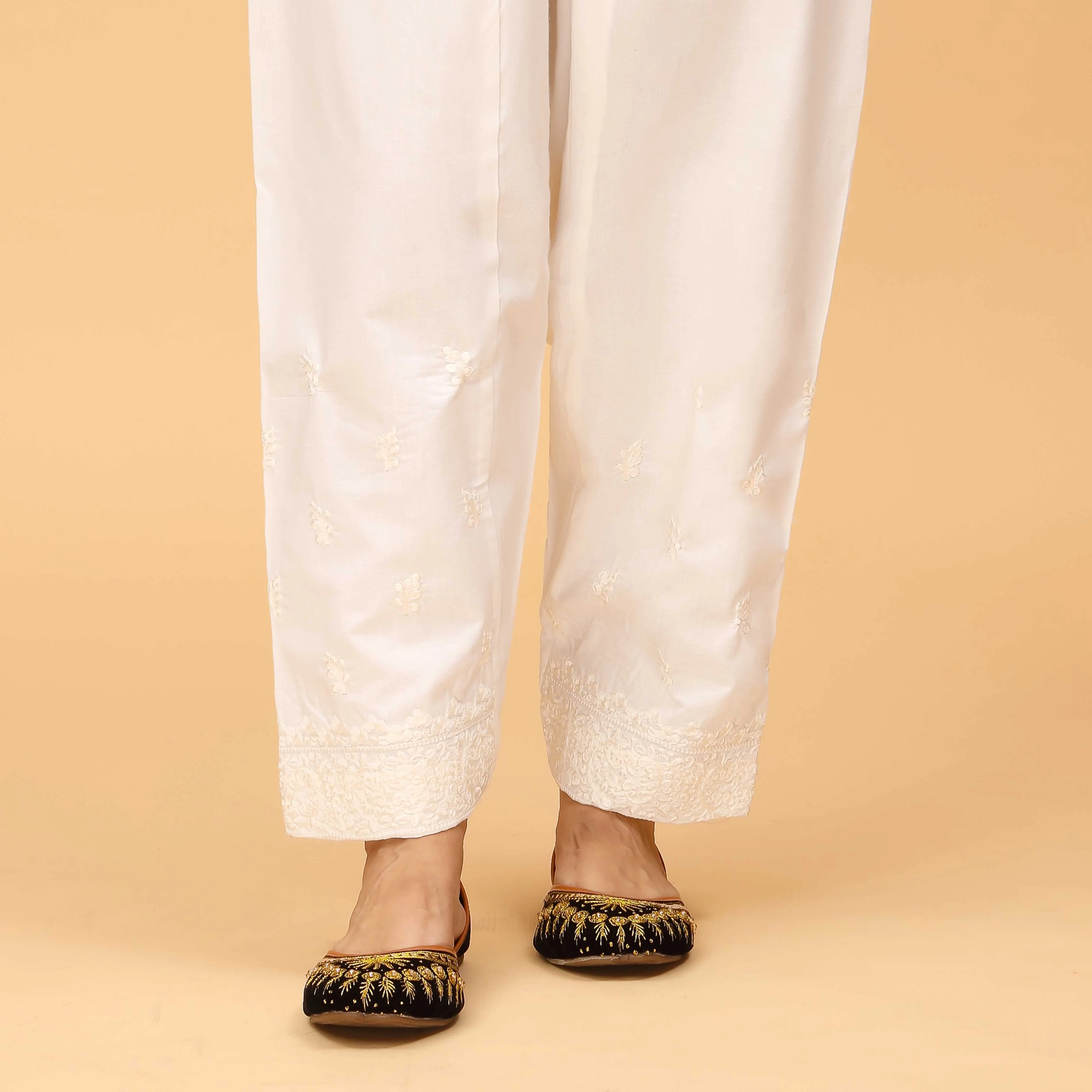 White Embellished Cambric Shalwar PS4512 - Image 2