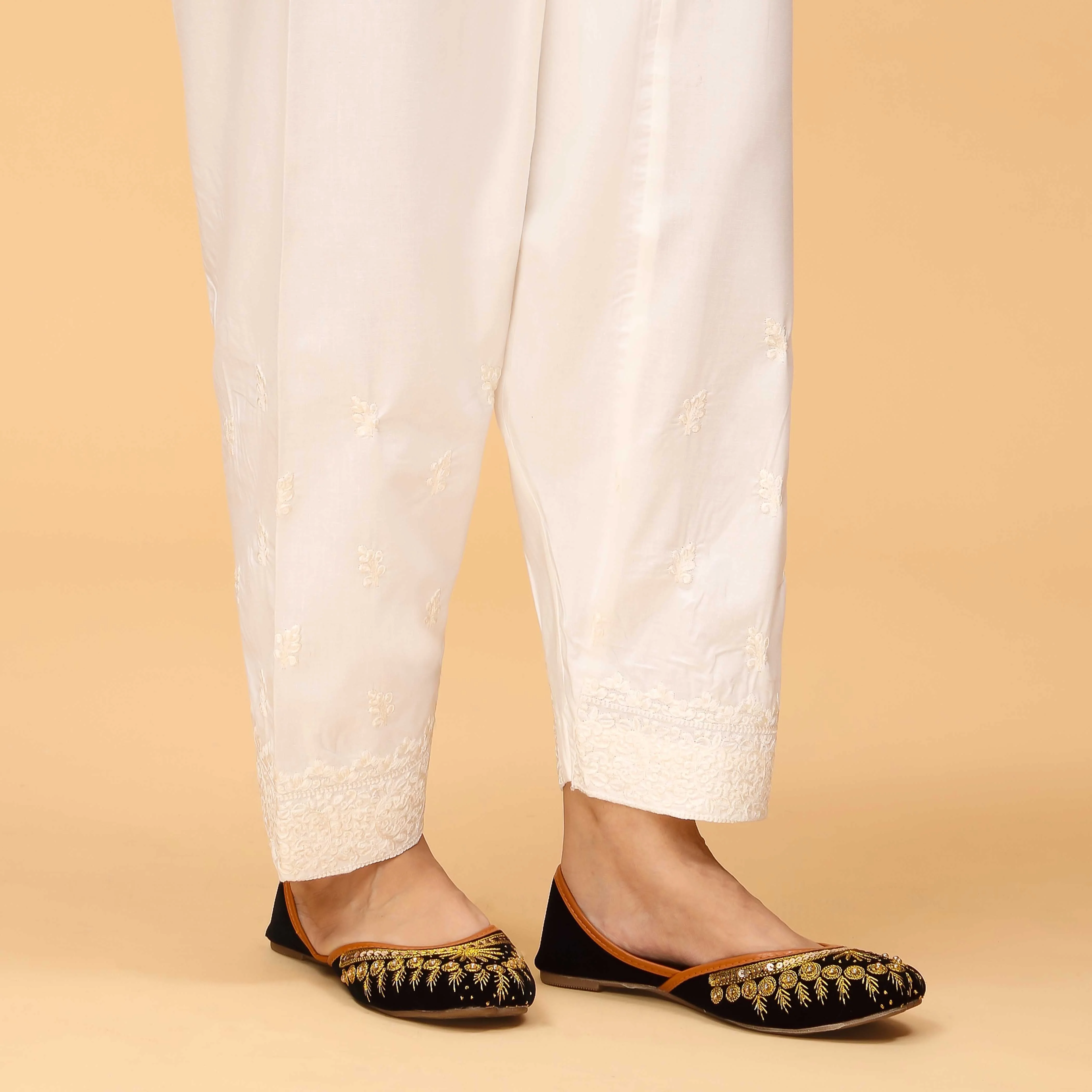 White Embellished Cambric Shalwar PS4512 - Image 3