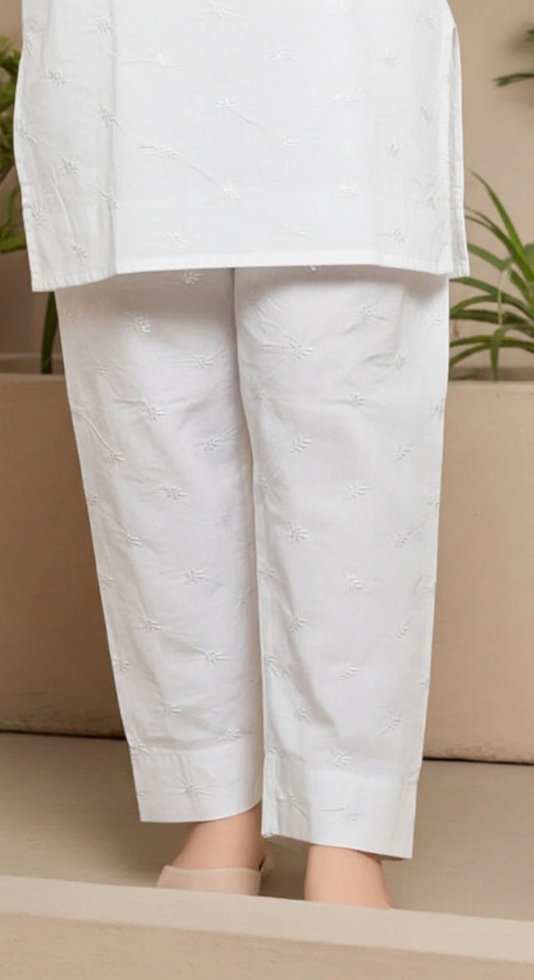 White Embellished Cambric Trouser PL6023 - Image 2