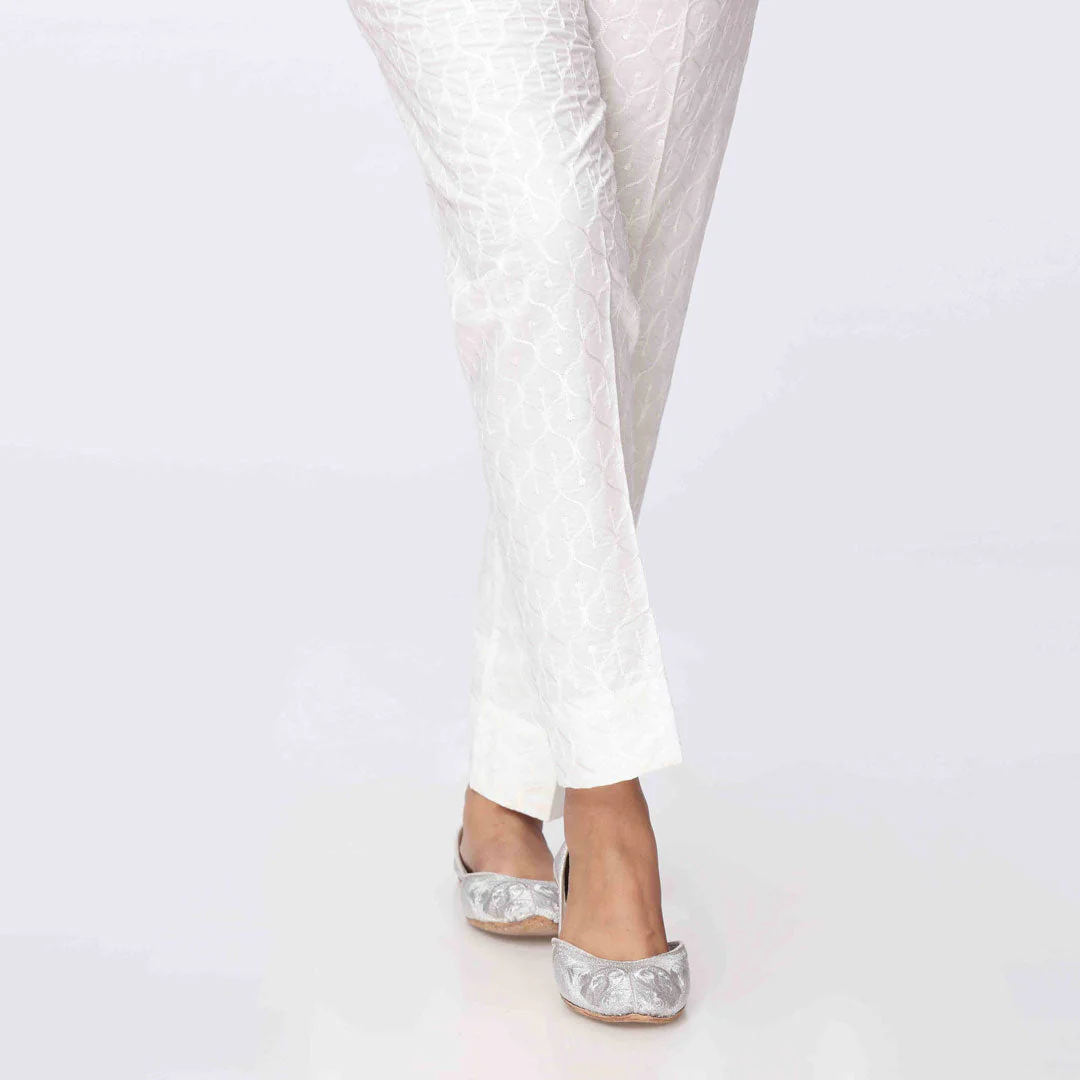 White Embroidered Cambric Trouser PS3565