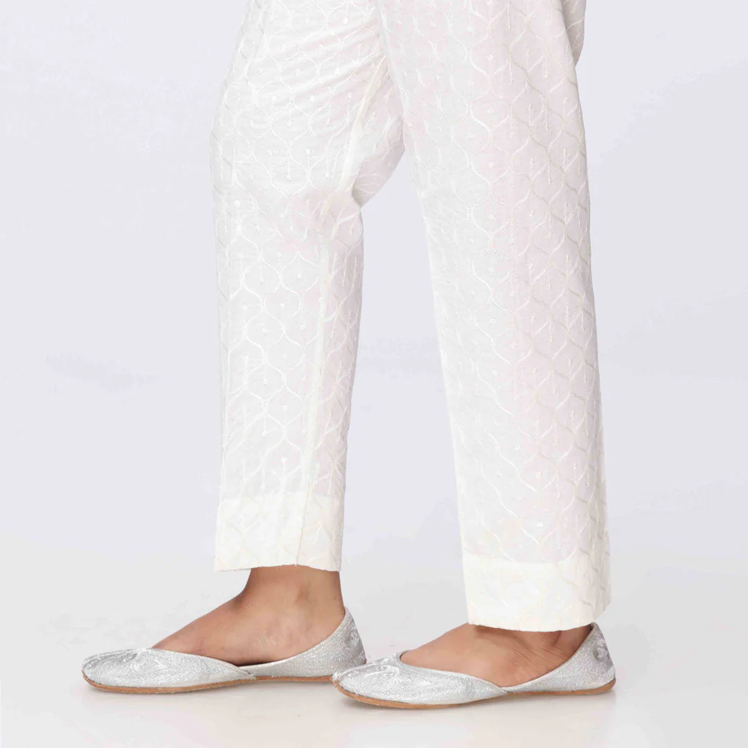 White Embroidered Cambric Trouser PS3565 - Image 3