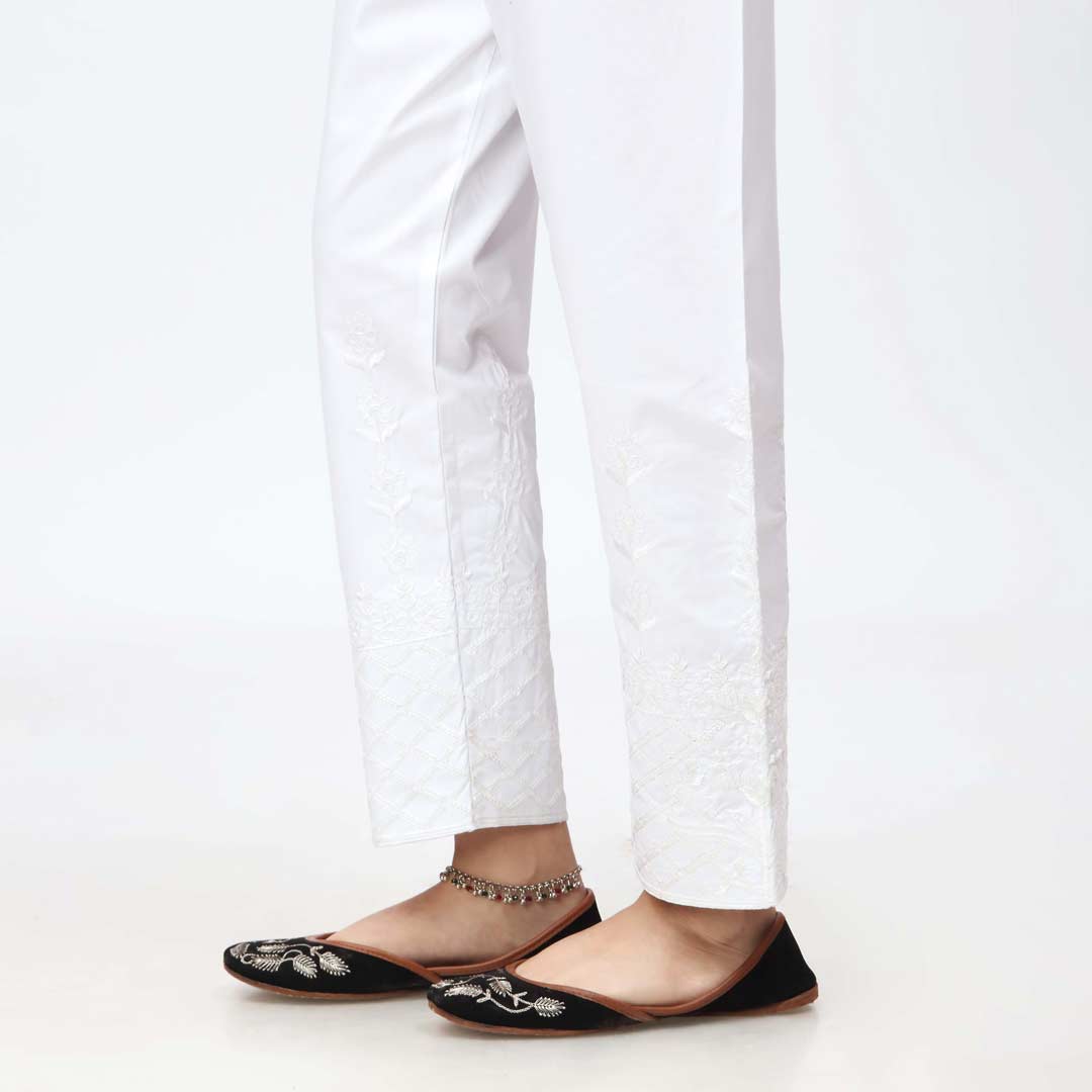 White Embroidered Cambric Slim Fit Trouser PW3667 - Image 3