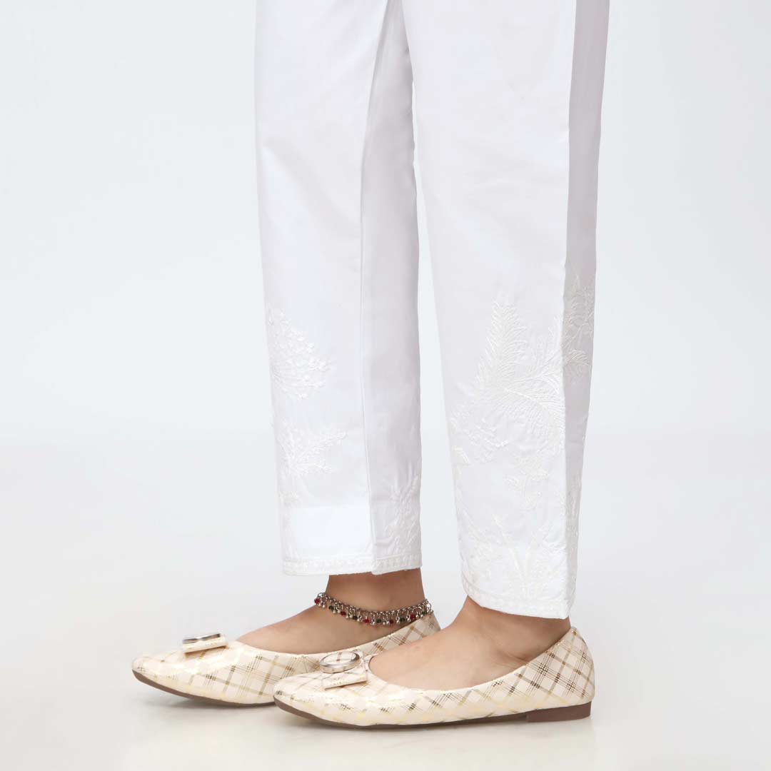White Embroidered Cambric Slim Fit Trouser PW3669 - Image 2