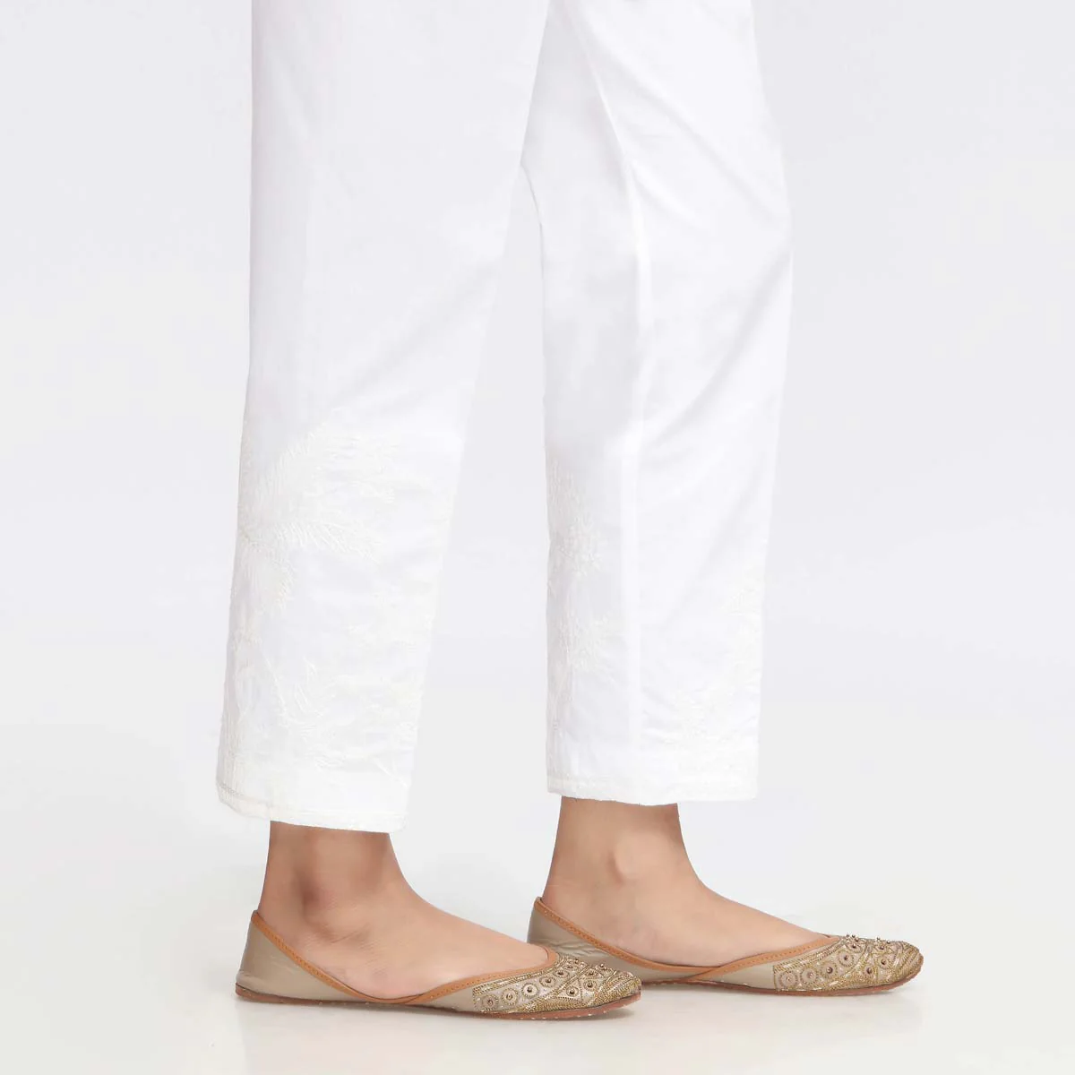 White Embroidered Cambric Slim Fit Trouser PW3673 - Image 3