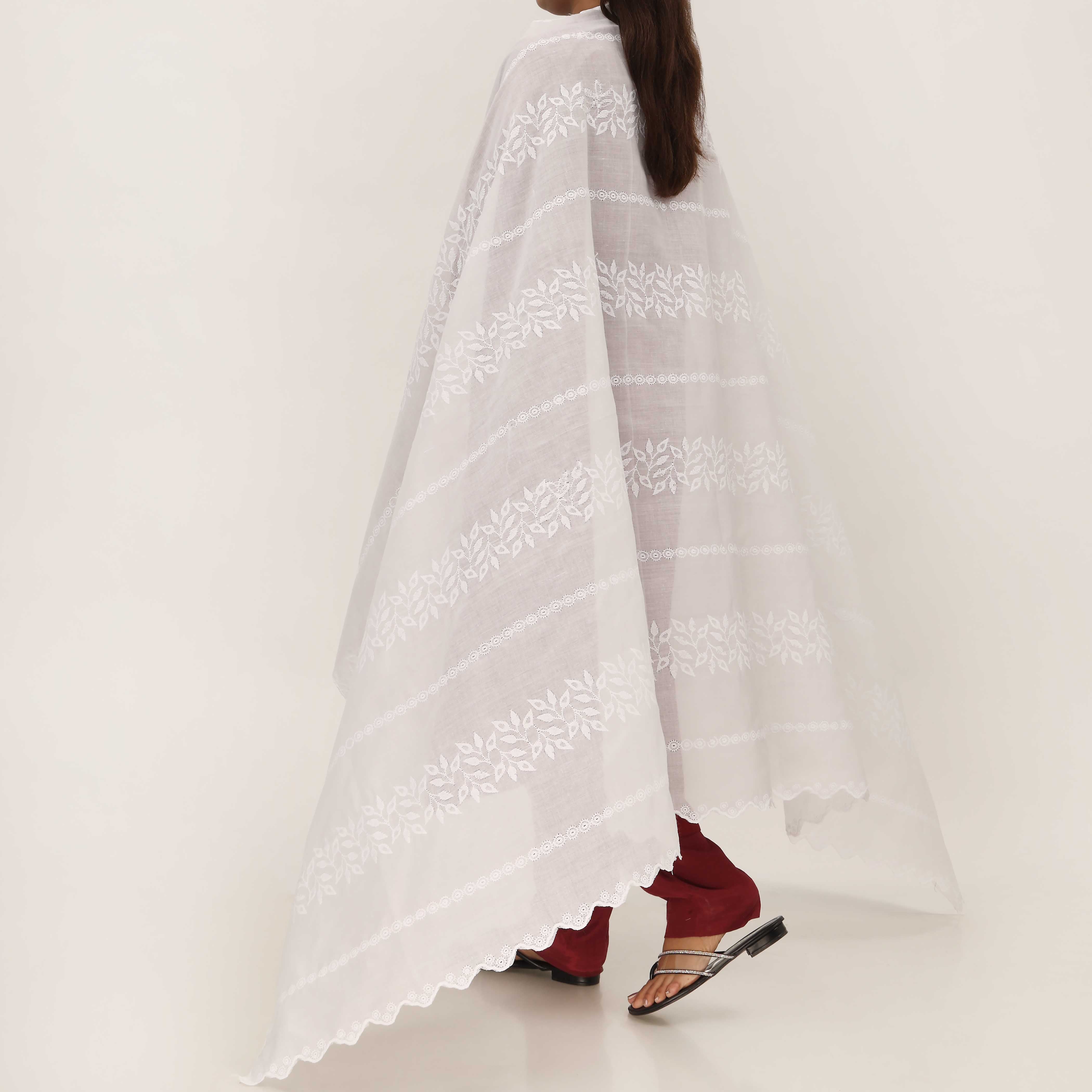 White Embroidered Dupatta PD5439 - Image 2