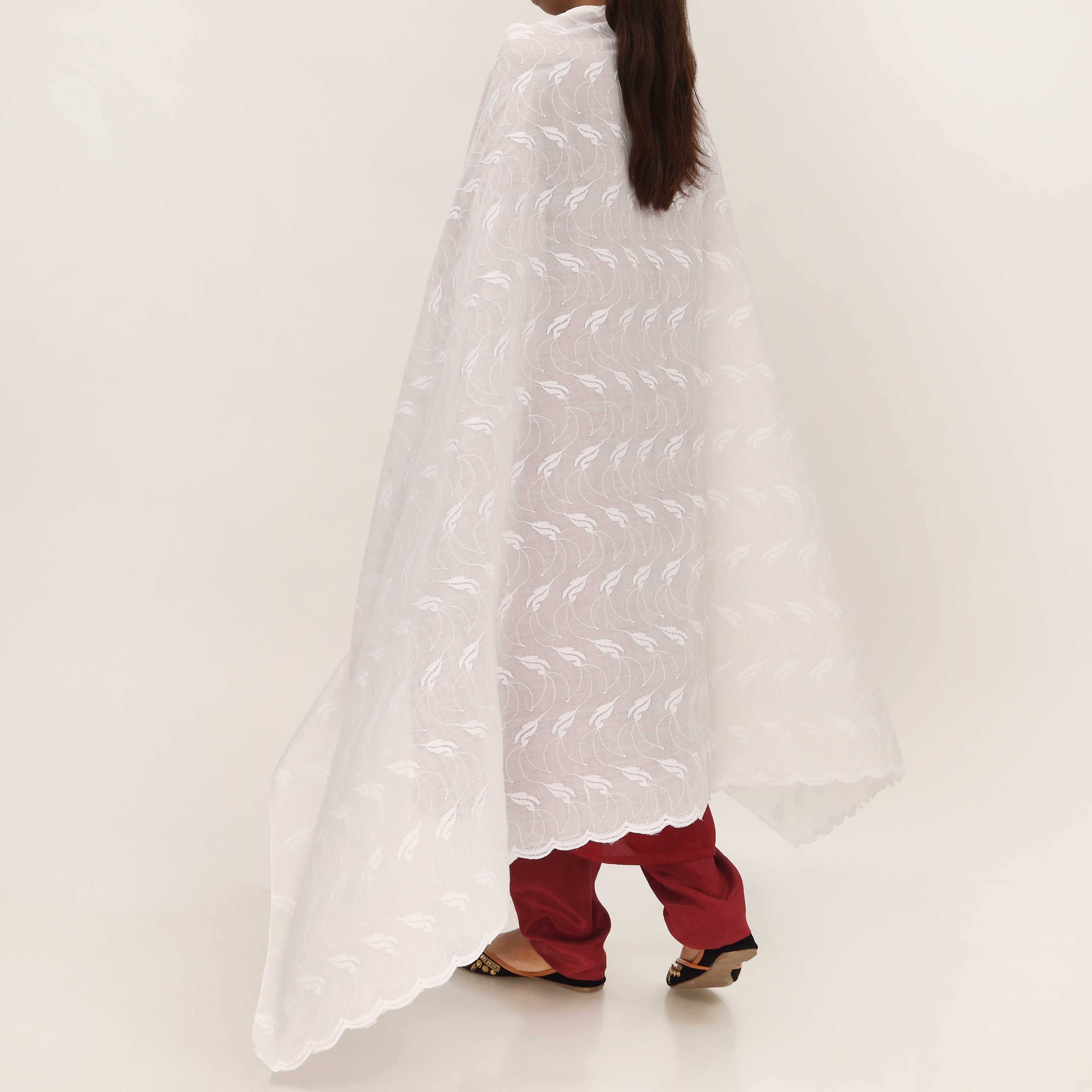 White Embroidered Dupatta PD5453 - Image 2
