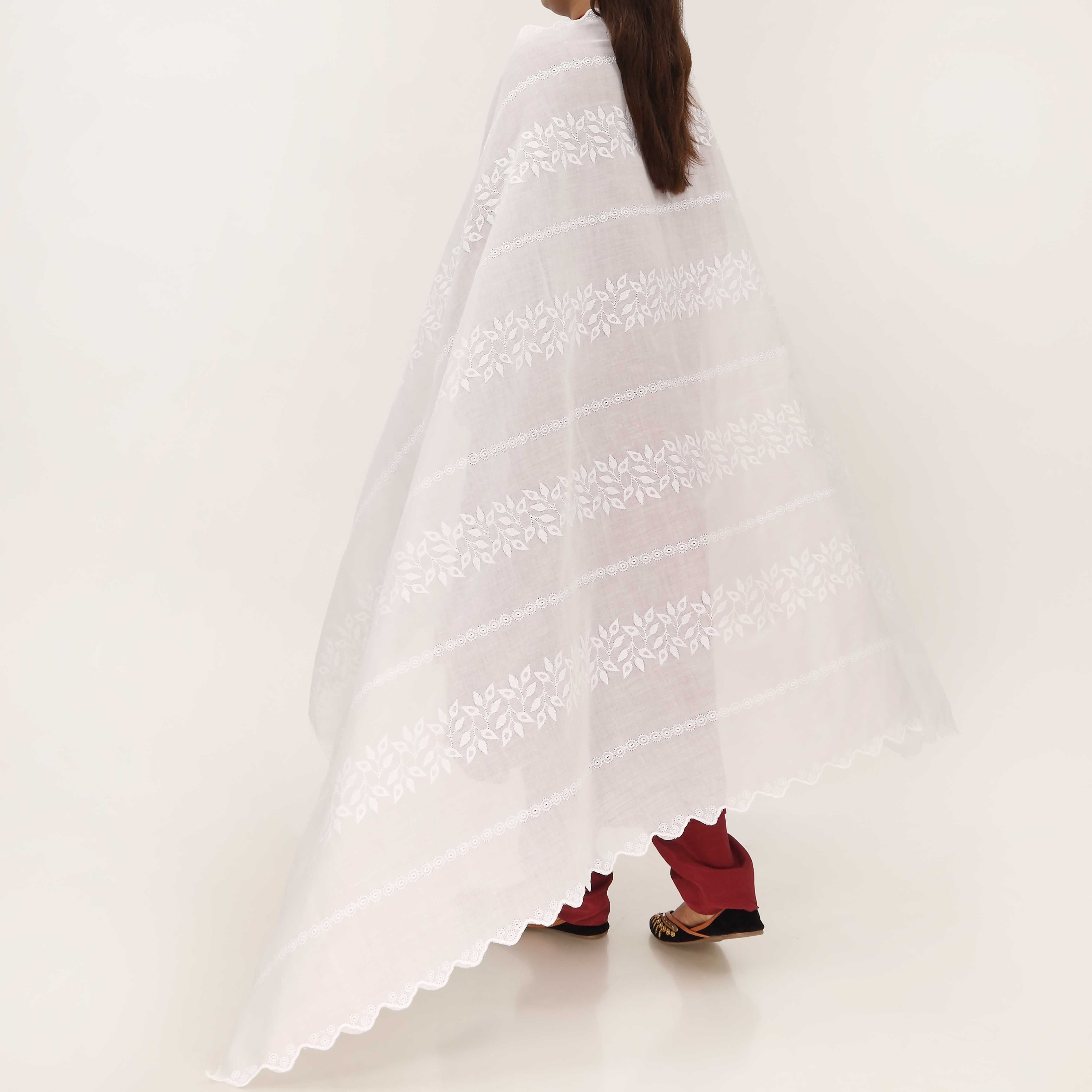 White Embroidered Dupatta PD5471 - Image 2