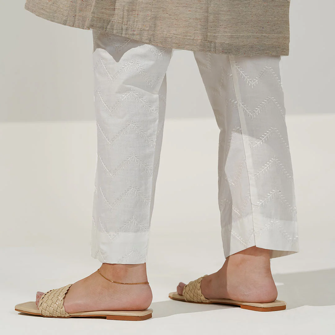 White Embroidered Slim Fit Trouser PS3564 - Image 2