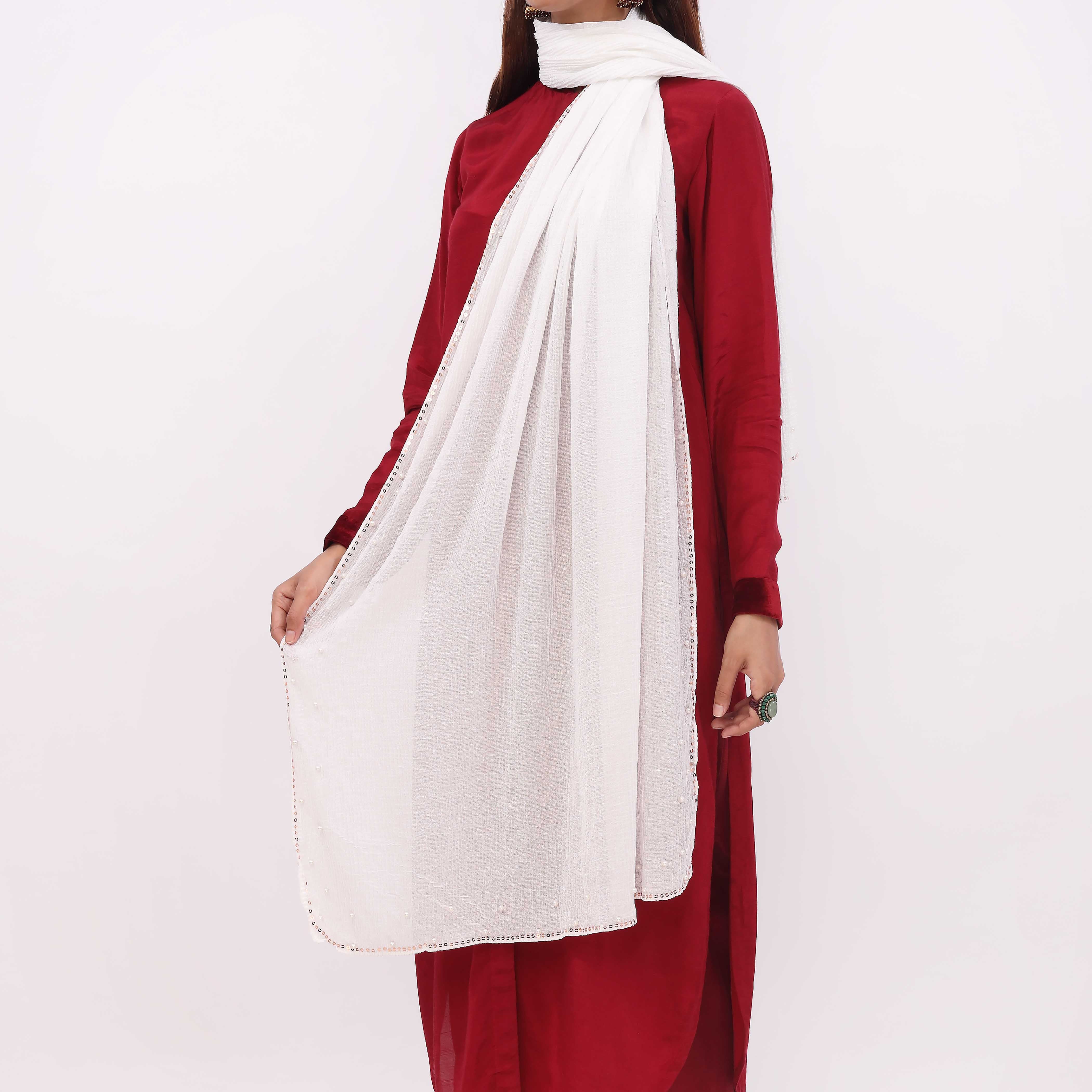 White Embroidered Stole PD5299 - Image 2