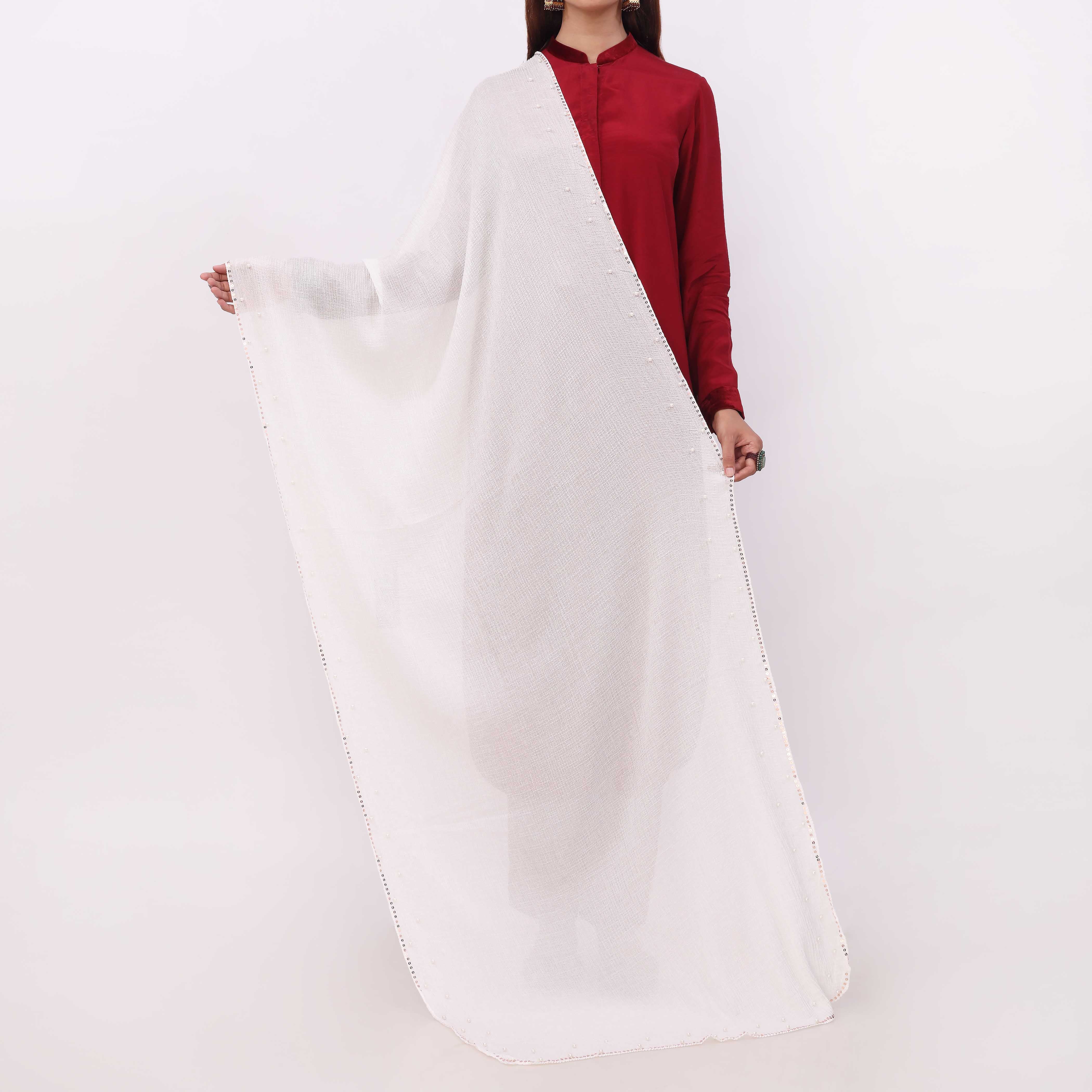 White Embroidered Stole PD5299 - Image 3