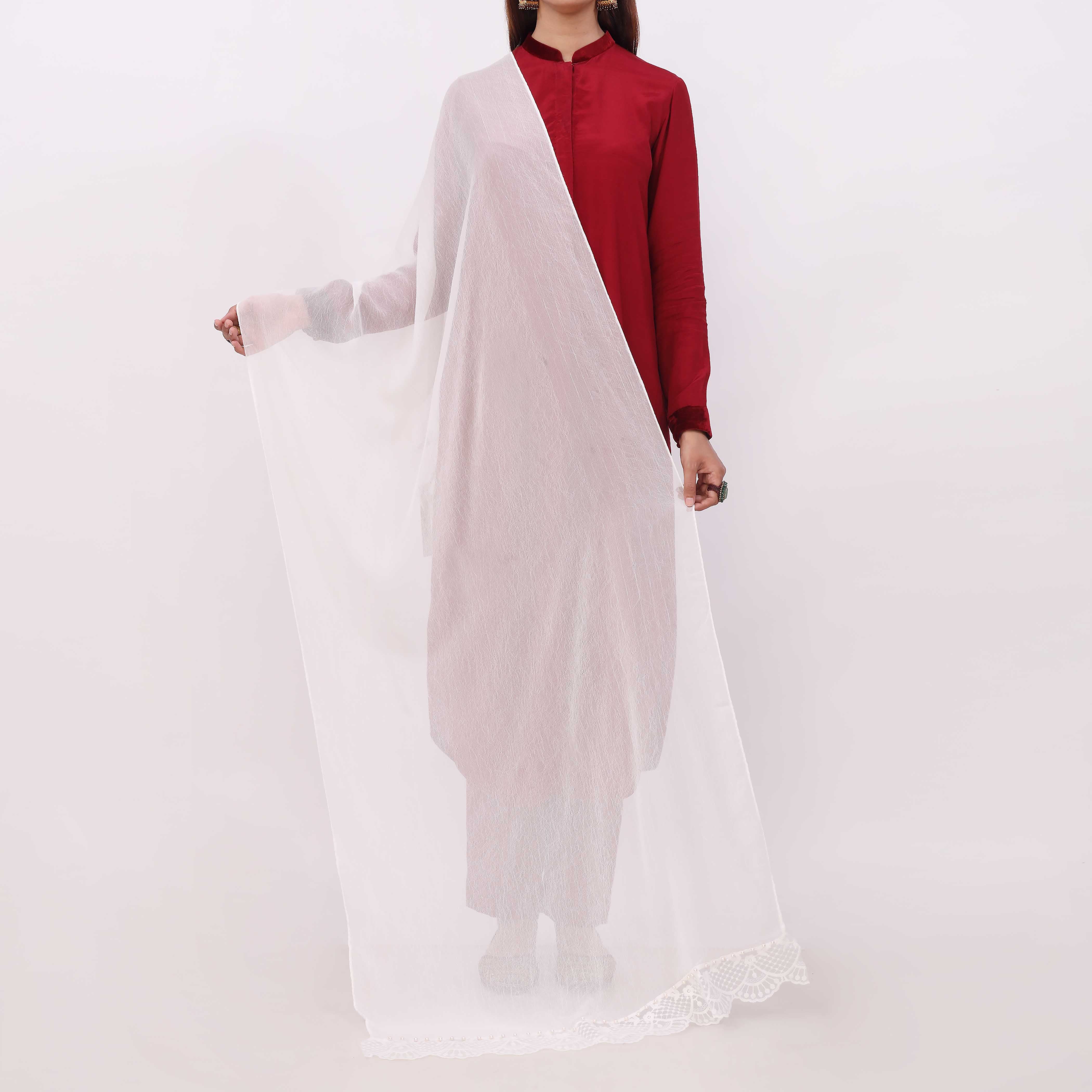 White Embroidered Stole PD5306 - Image 3