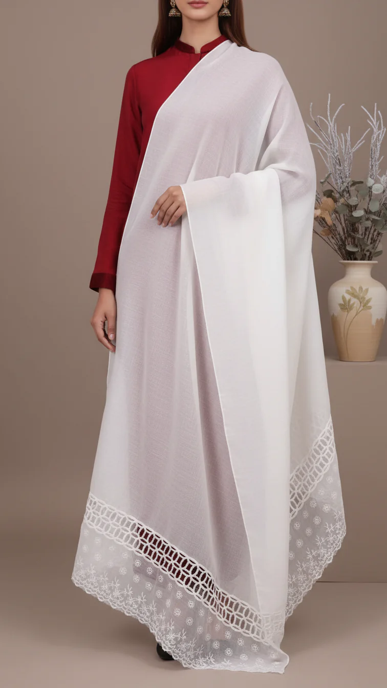White Embroidered Stole PD5341