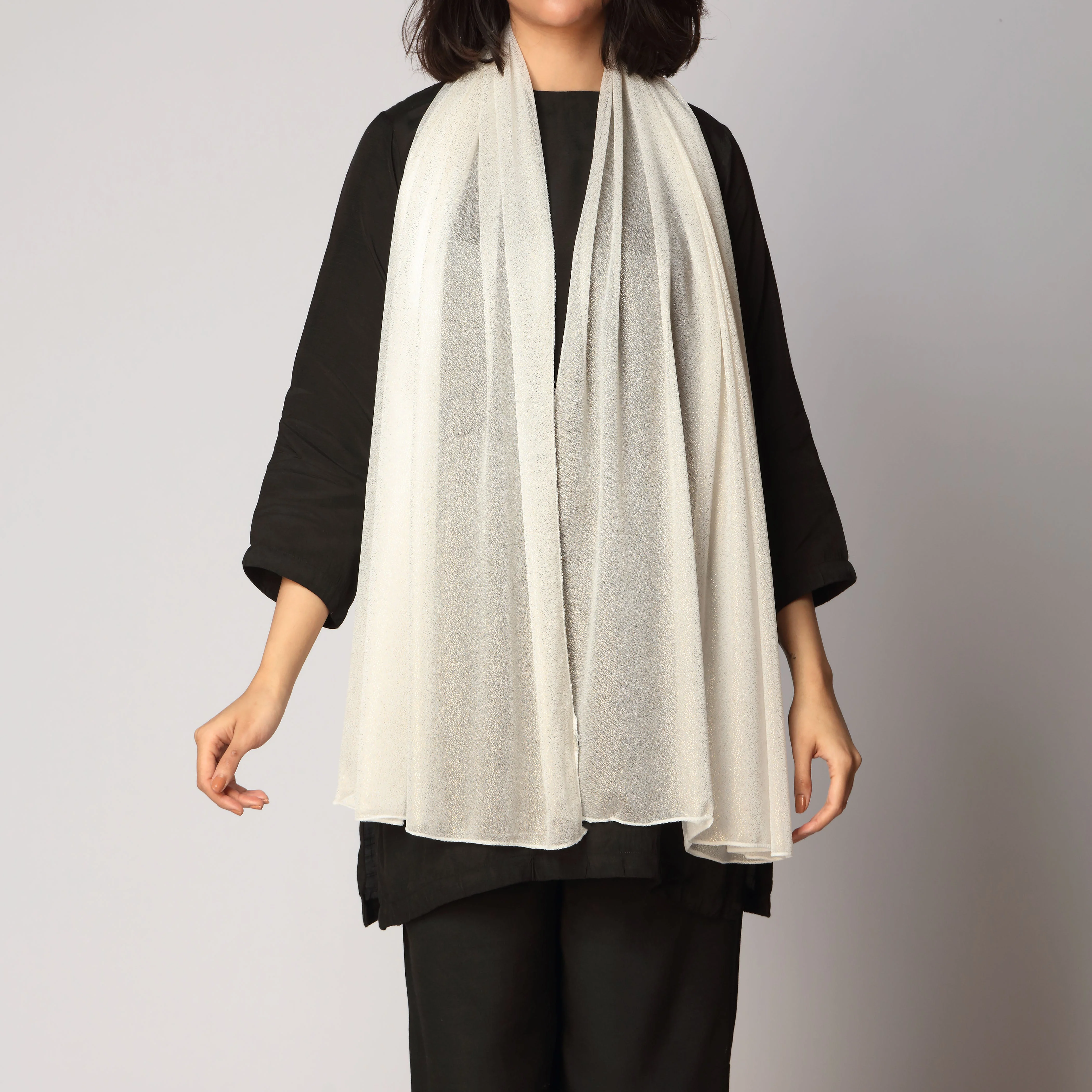 White Golden Foil Printed Stole PS3765 - Image 2